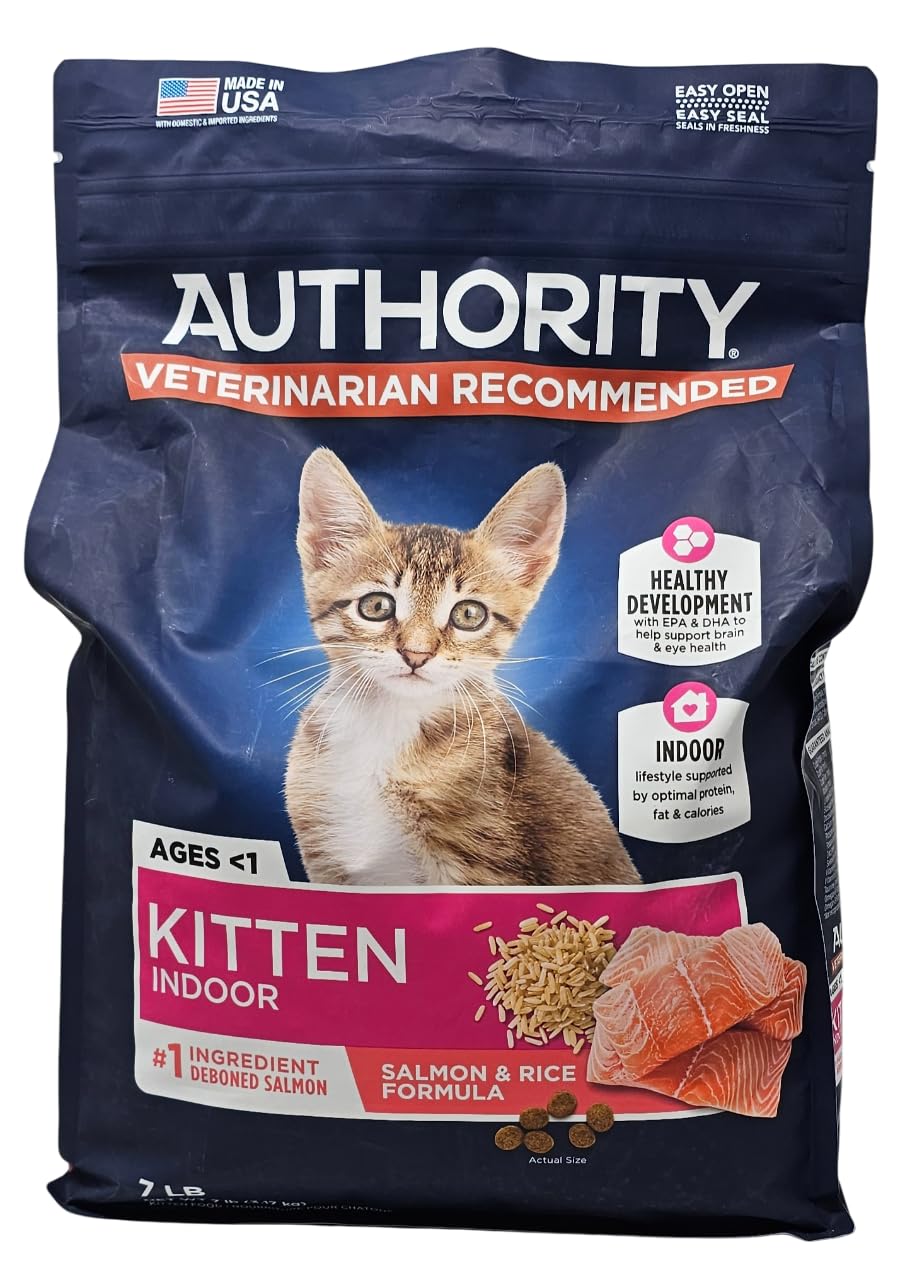 Authority Indoor Kitten Salmon and Rice Dry Cat Food, 7 Pound Bag