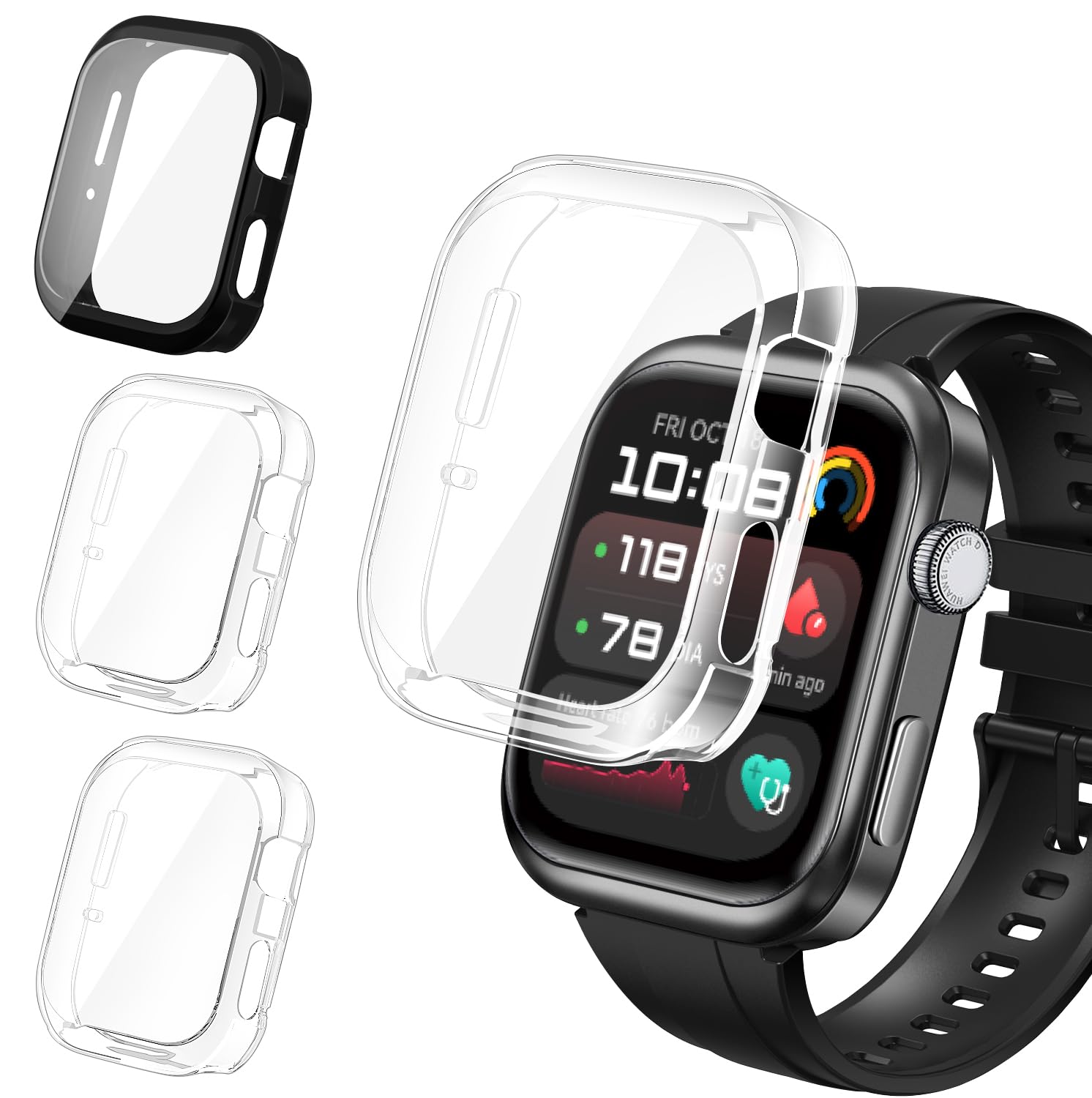 ivoler 3 sztuki etui z osłoną ekranu do Huawei Watch D2 (2024), pełne etui ochronne z miękkiego TPU cienkie, odporne na wstrząsy etui odporne na zarysowania (2 przezroczyste 1 czarne)