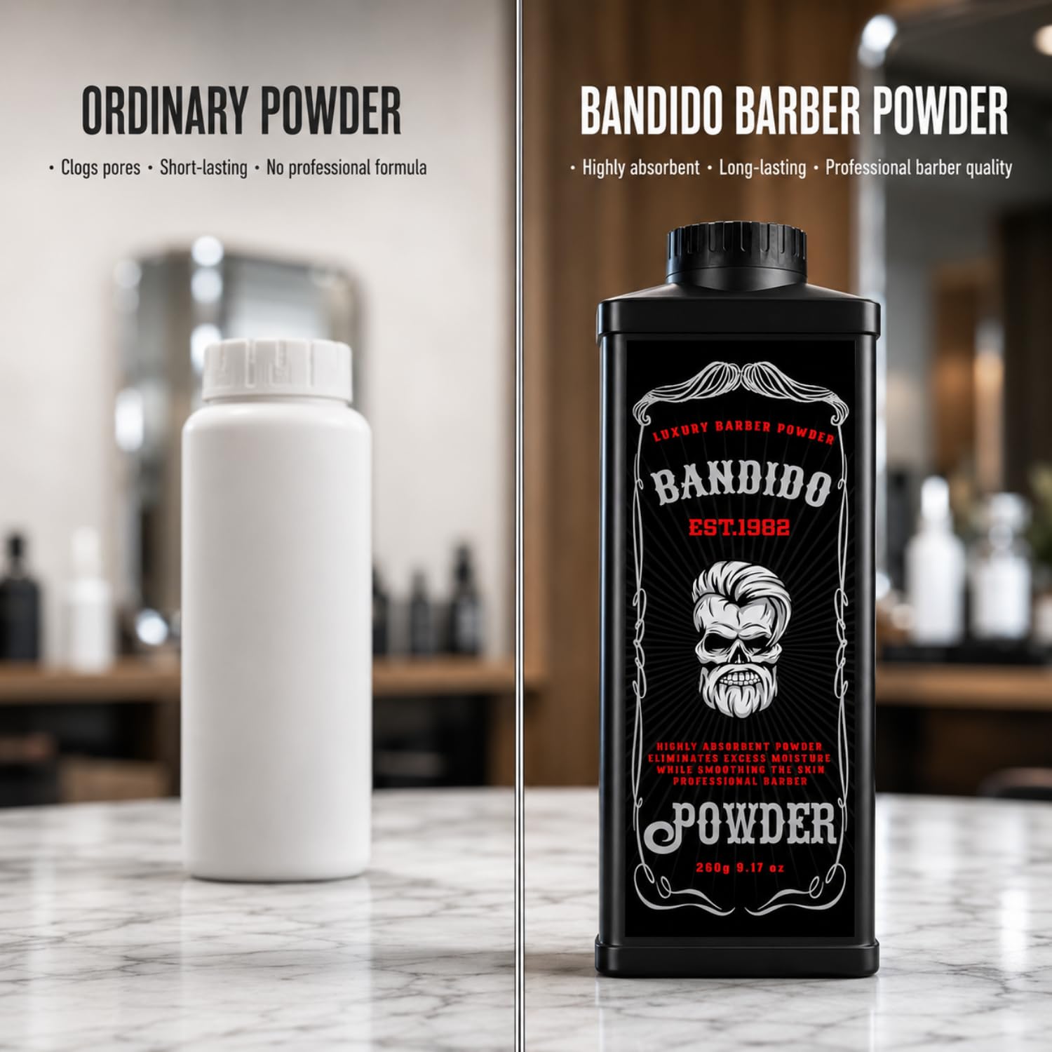 Bandido Luxury Barber Powder | Hidratante y Suavizante | Anti-Irritación | Polvo Corporal Profesional 260gr