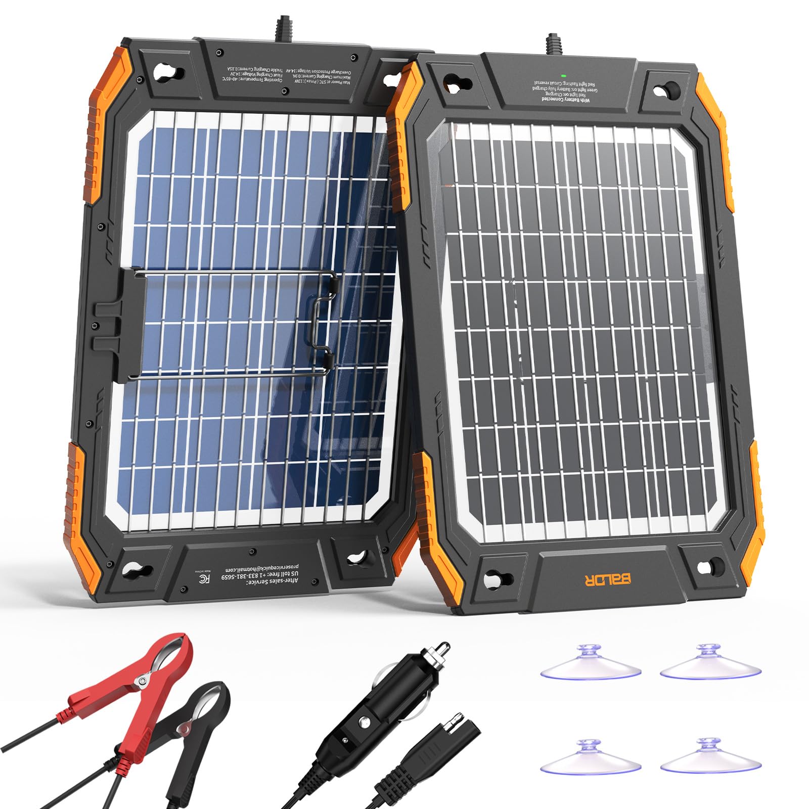 BALDR Solar Car Battery Charger, 12V 13W, MPPT Technology, IP67 Waterproof, Dual-Sided Power Battery Maintainer for Car, Boat, Lawn Mower, Trailer.