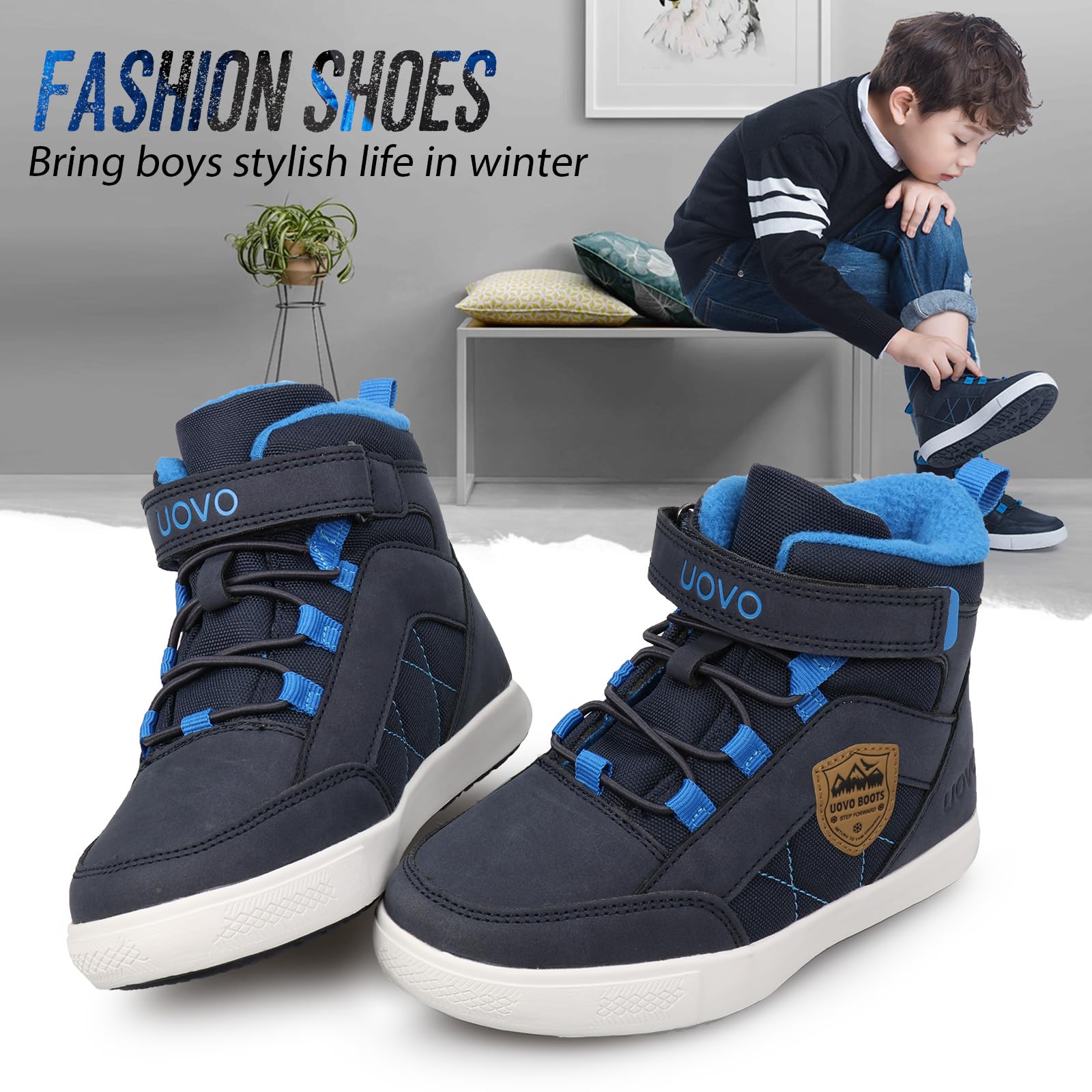 UOVO Chaussures D'hiver pour Garçons Baskets pour Enfants Bottes de Neige Résistantes à l'eau Chaussures D'extérieur Doublées Chaudes