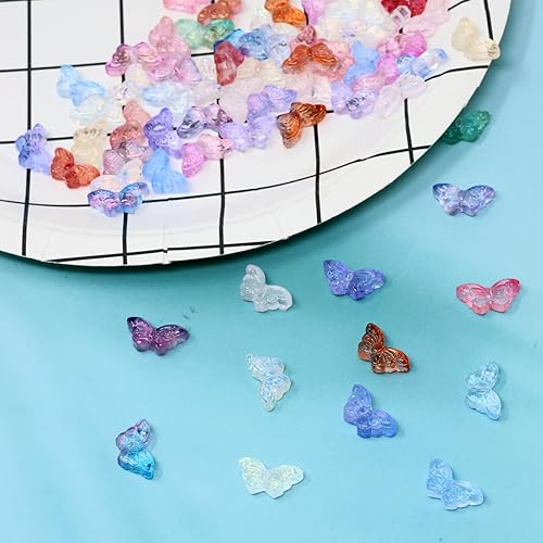 Miniatura 4 de Honbay 100 cuentas de mariposa de cristal coloridas para insectos, cuentas sueltas para pulseras, collares, aretes, fabricación de joyas y proyectos
