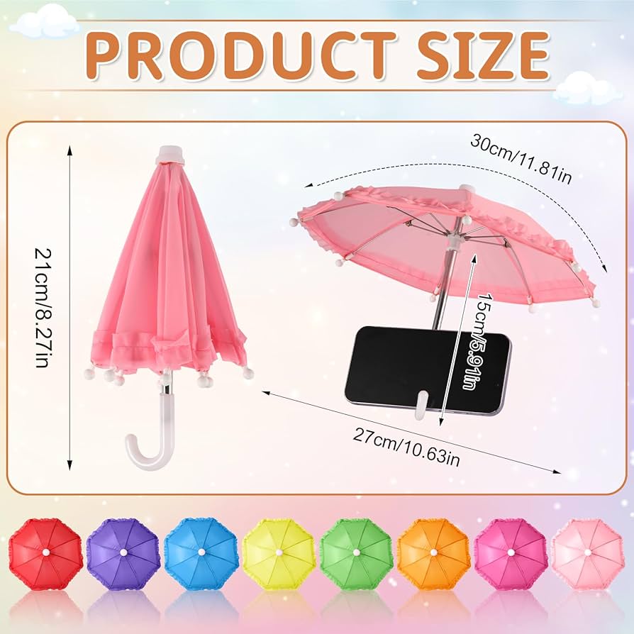 thumbnail image 2 of XIHIRCD 8pcs Miniature Umbrellas, 11.8 Inch Adjustable Mini Lace Dolls Colorful Decorations For Boys Girl Dolls Decorations & Home Accessories & Games Photography Props Supplies (8 Colors 2 of 13