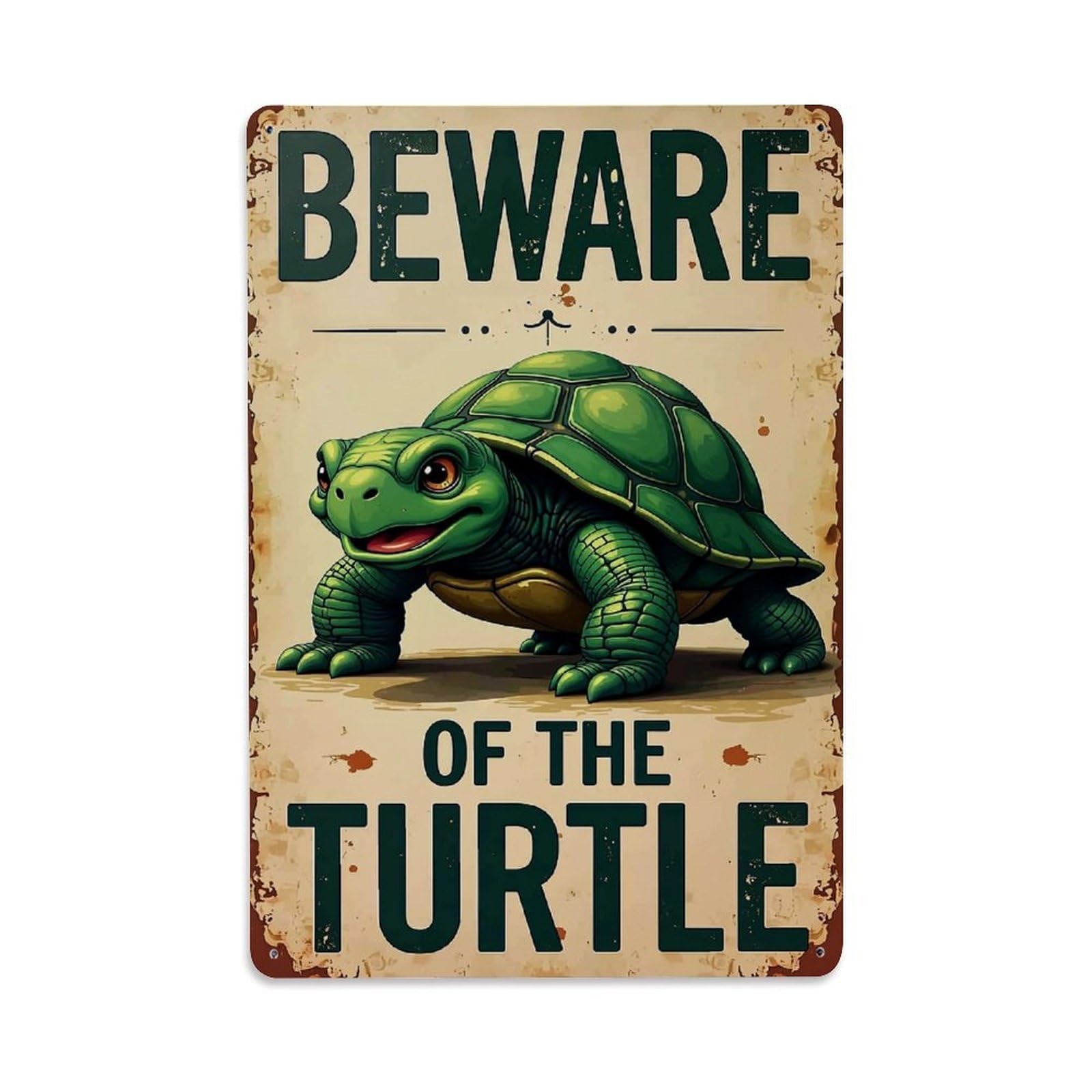 Beware Of The Turtle Sign Retro Metal Tin Sign, Vintage Metal Poster for Bar, Home, Man Cave, Kitchen, Laundry Room Art Decor 8x12 Inch