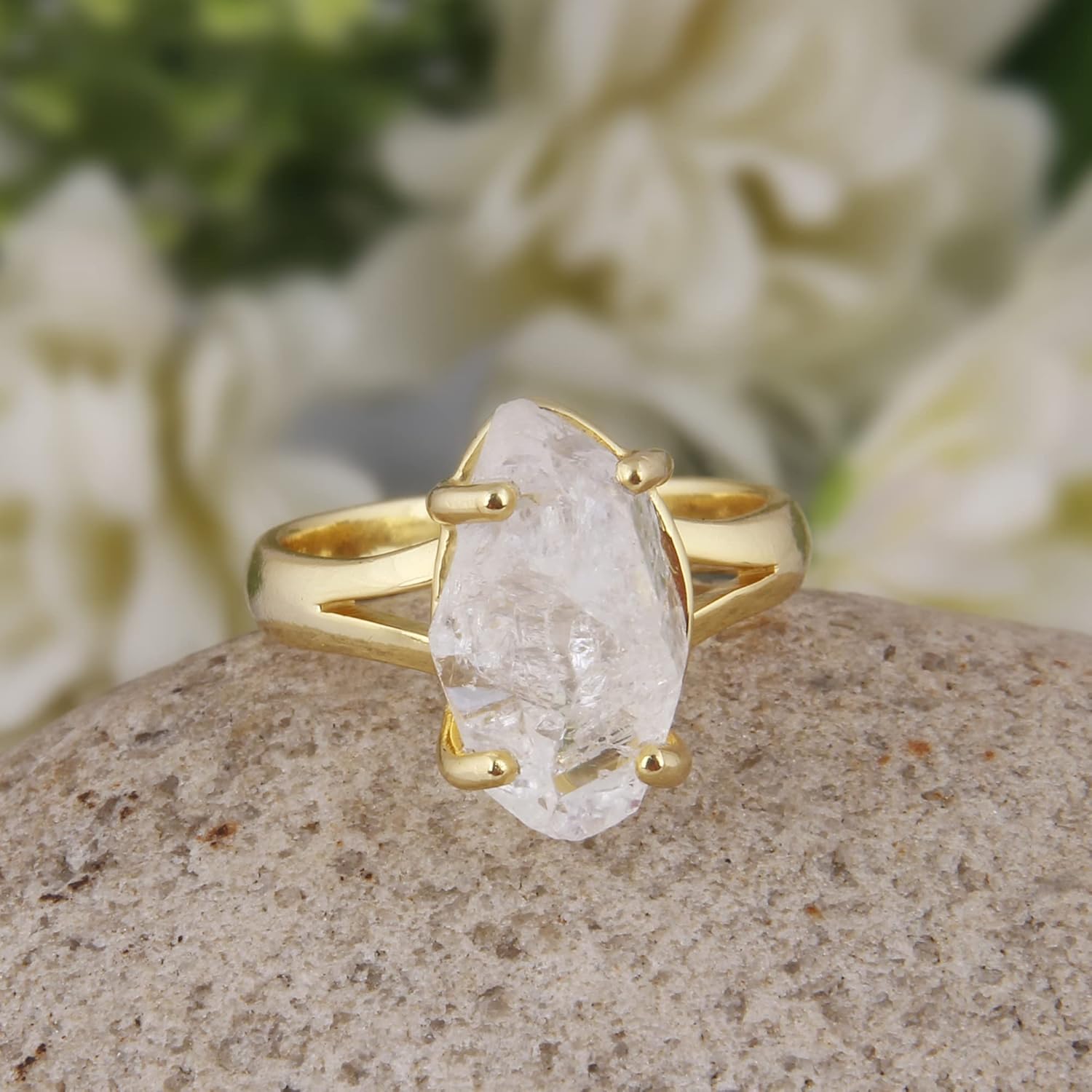 Natural Herkimer Diamond Rings, Dainty Raw Diamond 925 Sterling Silver Ring, Silver Diamond Ring,Gift For Her