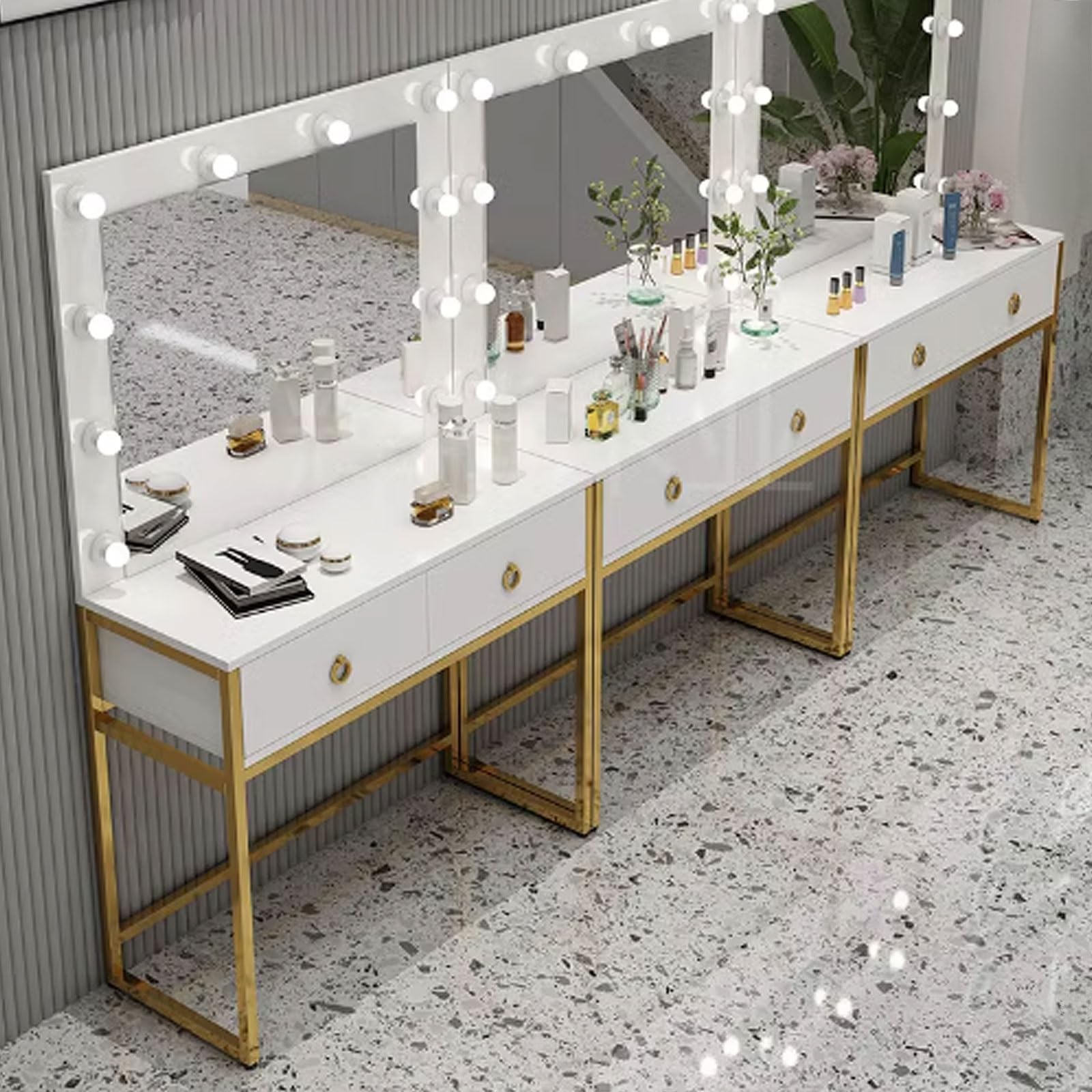 Elegante specchio da trucco illuminato in oro bianco – Piccola postazione trucco e soluzione per riporre oggetti per casa e studio – Design moderno ed elegante, perfetto per gli amanti della bellezza