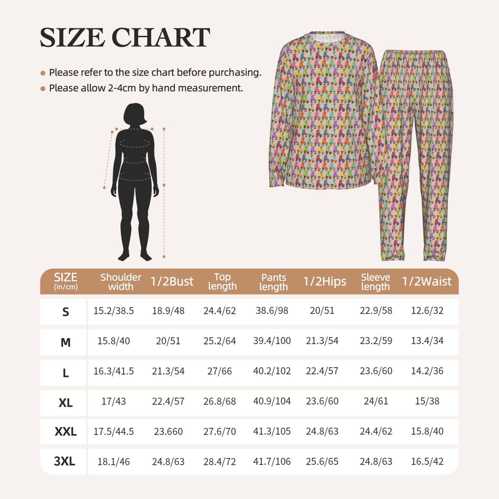 Pattini a rotelle colorati Stampa Donna Manica Lunga Pigiama Set Morbido Elastico Coulisse Casual Daywear