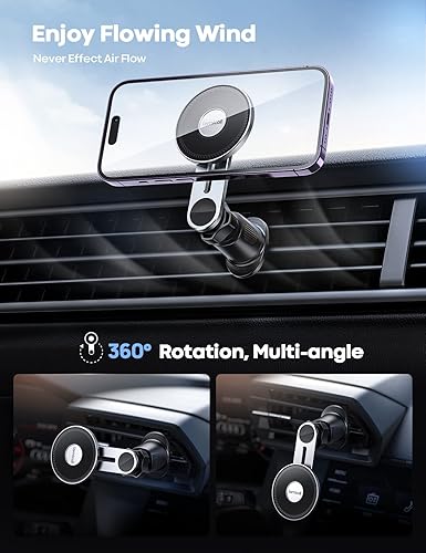 Miniatura 6 de Lamicall Soporte de teléfono de coche para MagSafe  20 imanes fuertes Marco estable de aluminio Soporte magnético para ventilación de automóvil