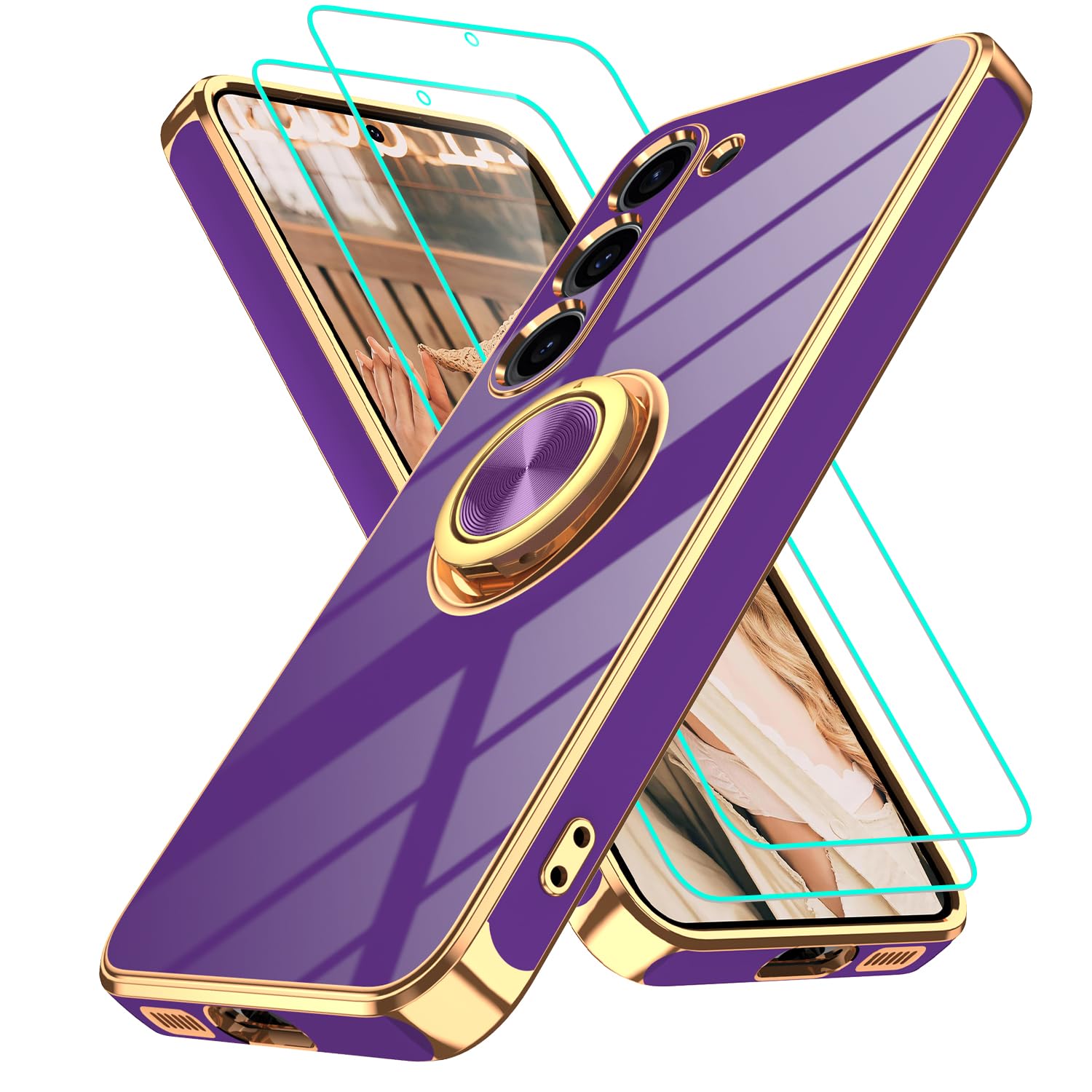 Gritup Slim Fit Case for Samsung Galaxy S Series,Shockproof Soft Cover with 2 Pcs HD Screen Protectors,and Built-in Ring Kickstand Phone Cover