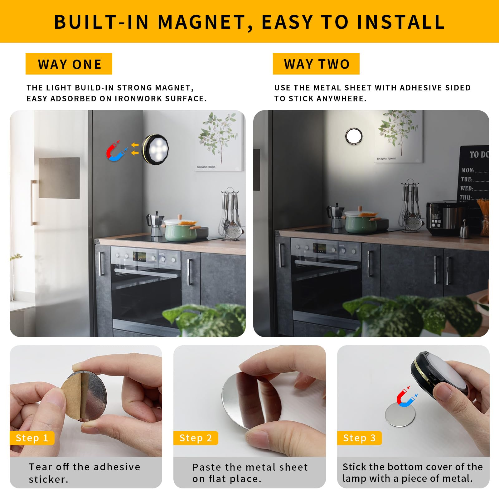 LEASTYLE Puck Lights with Remote,16 Colors Rechargeable Under Cabinet Light Magnetic Colors Changing Closet Lights Under Counter Lights for Kitchen (3 Pack)