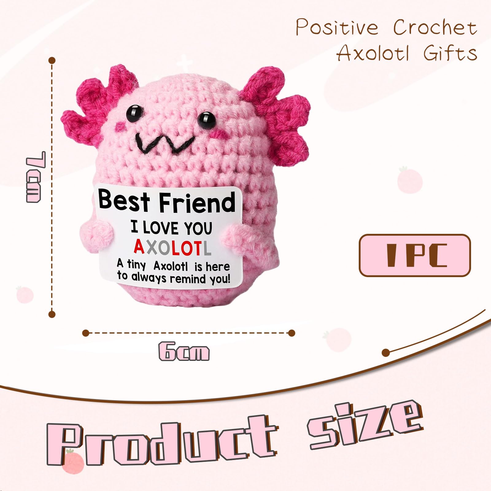 Tastetreasure Crochet Axolotl, Funny I Love You Axolotl Plush Doll with Positive Quote Card, Cute Hand-Knitted Stuffed Animal - Image 2