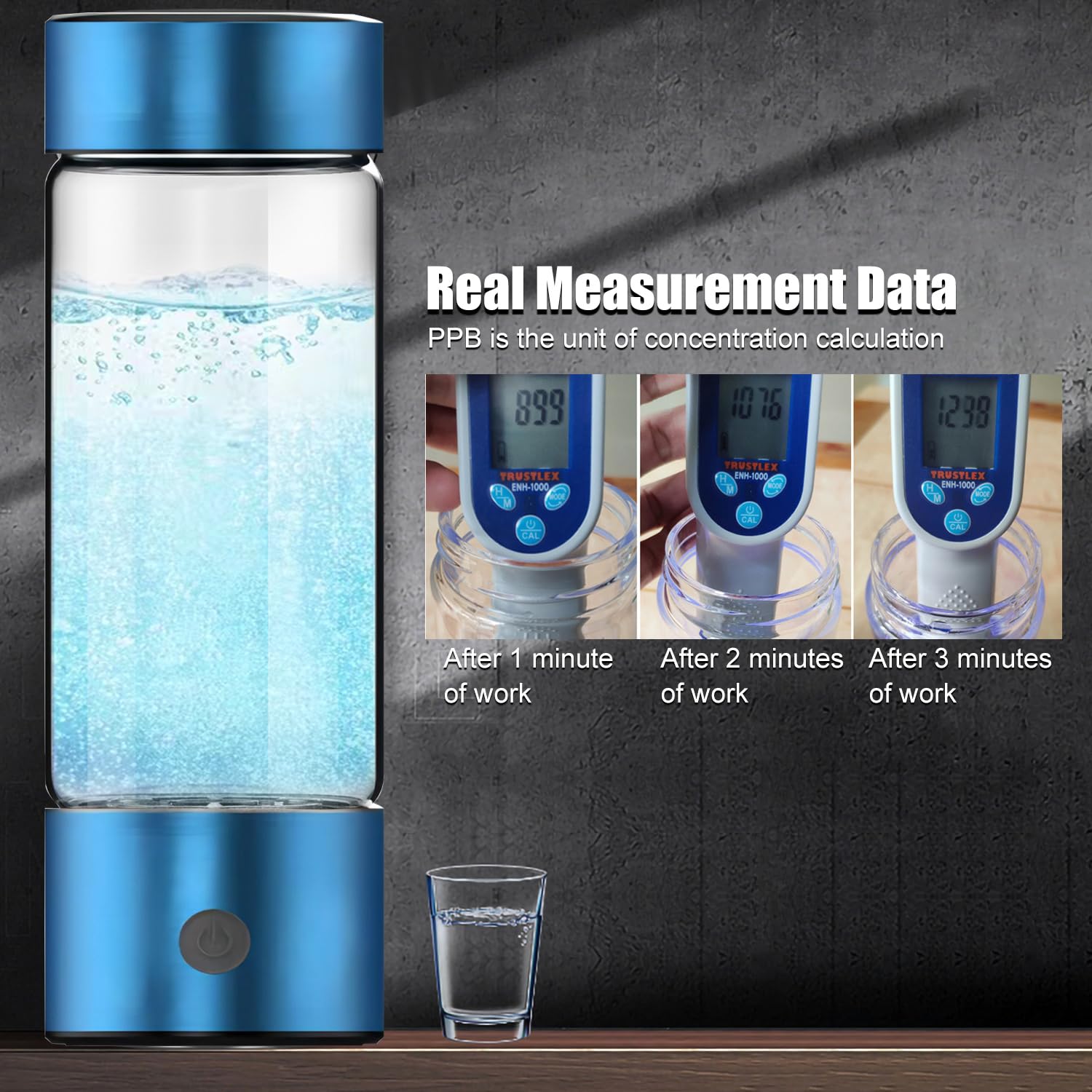 Bottiglia d'acqua all'idrogeno, generatore di bottiglia d'acqua all'idrogeno ricaricabile di tipo C, elettrolisi rapida in tre minuti, generatore d'acqua all'idrogeno portatile da 460 ml