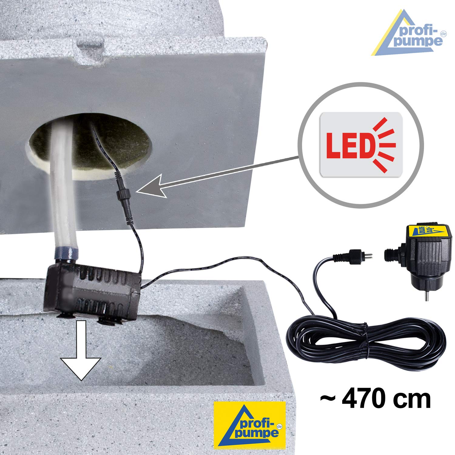 Fuente de Jardin Fuente de Agua esferica 230 V Fuente Decorativa para Jardin, terraza, Balcon con luz LED, Gris Claro