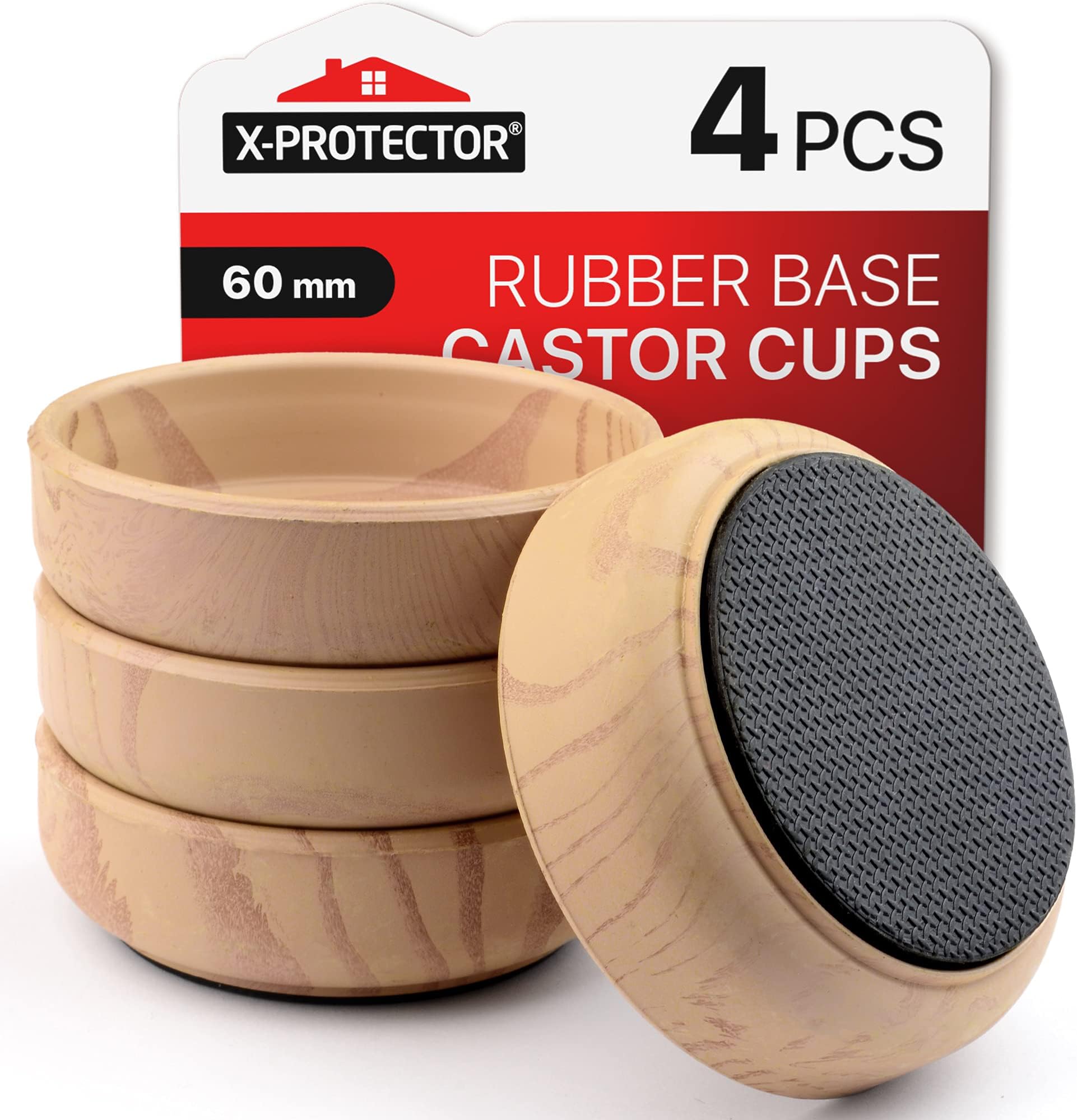 Rubber Base Castor Cups 8 PCS Ø60mm XProtector Furniture Castors