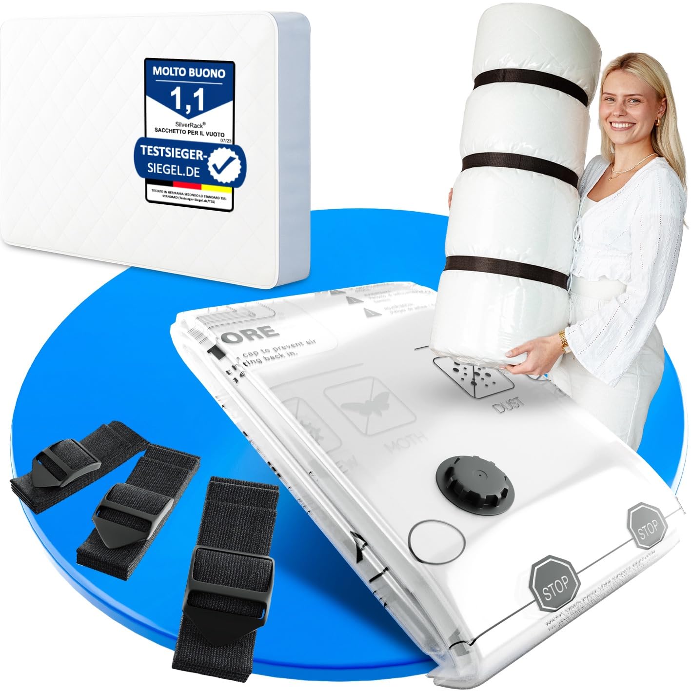 SilverRack Sacchetto sottovuoto per materassi [1 pezzo] da 130x240 cm - Sacchetto sottovuoto adatto per una materassa 90x200 cm - ideale per trasloco - Sacchetto di conservazione per materasso