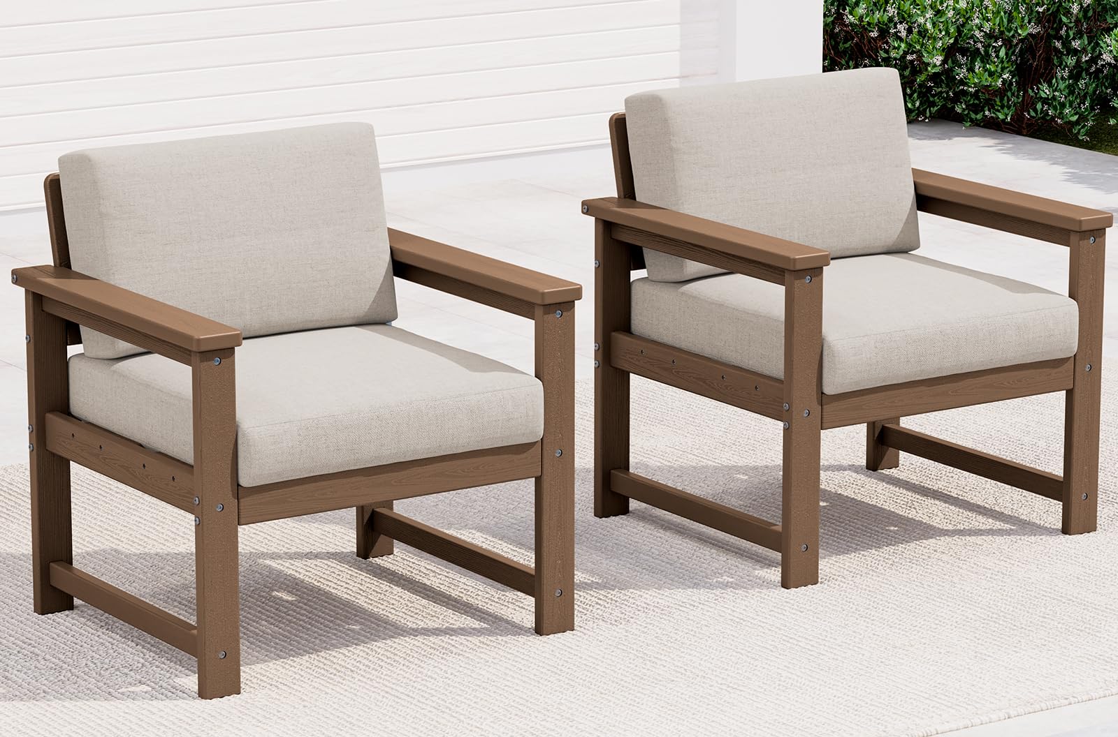 SERWALL 2 Pieces HDPE Cushioned Single Adirondack Armchair Sofa Set
