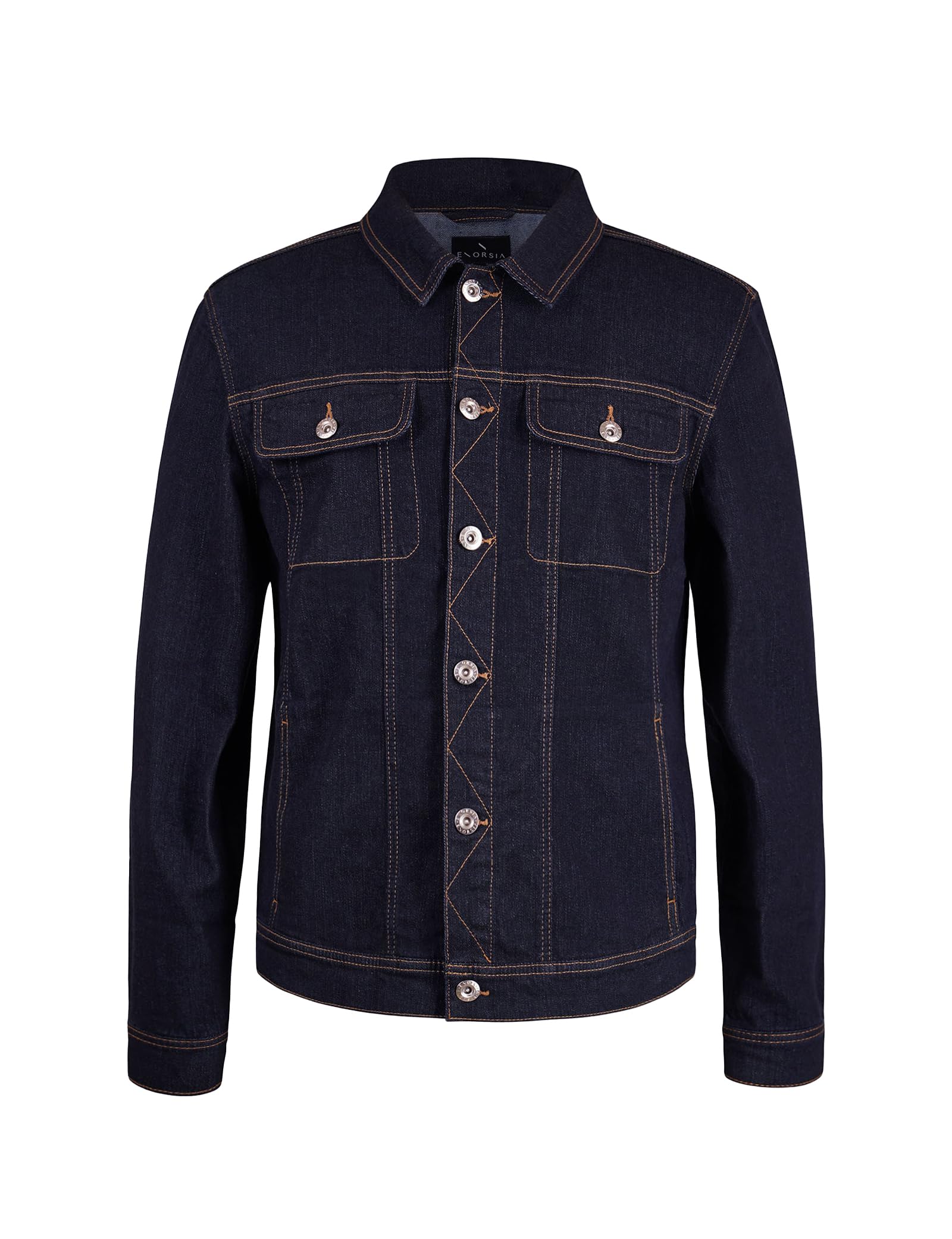Enorsia Men's Black Dark Wash Long Sleeve Raw Denim Jacket - Uk Xxl
