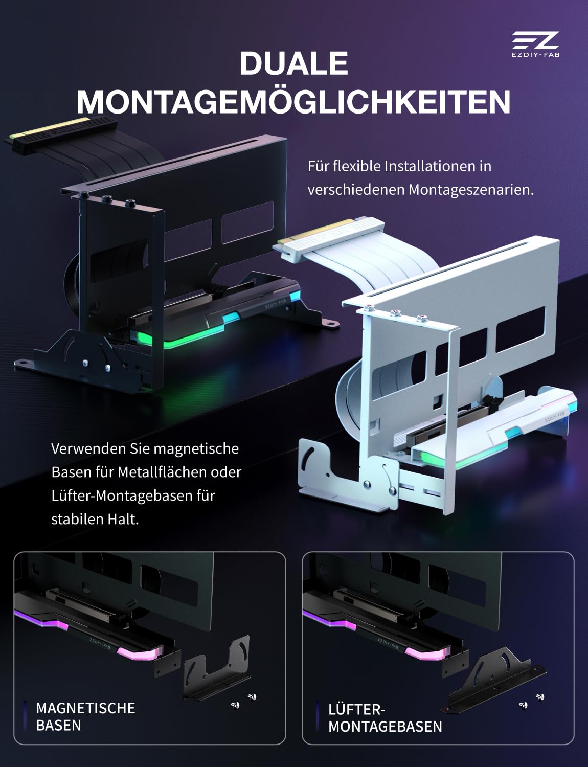 EZDIY-FAB AH18 PCIe 5.0 ARGB Multiwinkel Vertical GPU Mount Kit,Schwarz