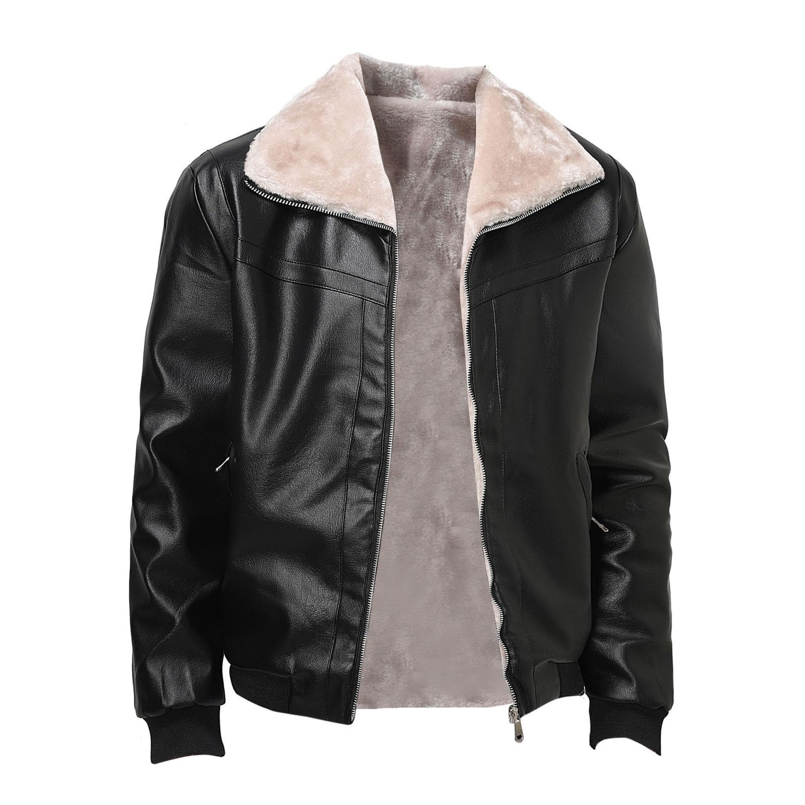 Chaqueta de forro acolchada para hombre de piel sintética cálida con cremallera de motocicleta casual clásica chaqueta de cuero