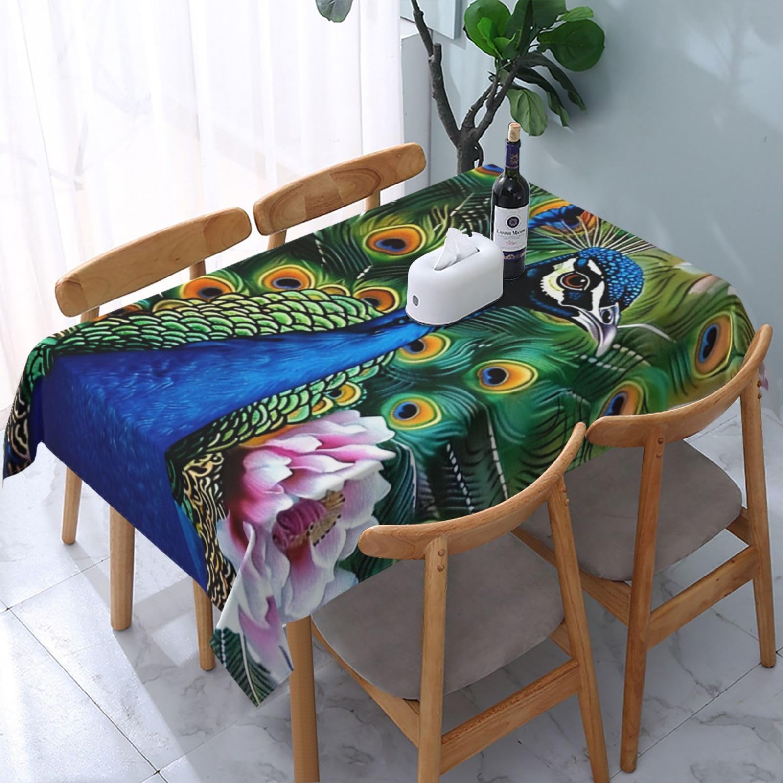 Nappe paon rectangulaire en tissu de qualité supérieure pour d'élégantes tables de ferme