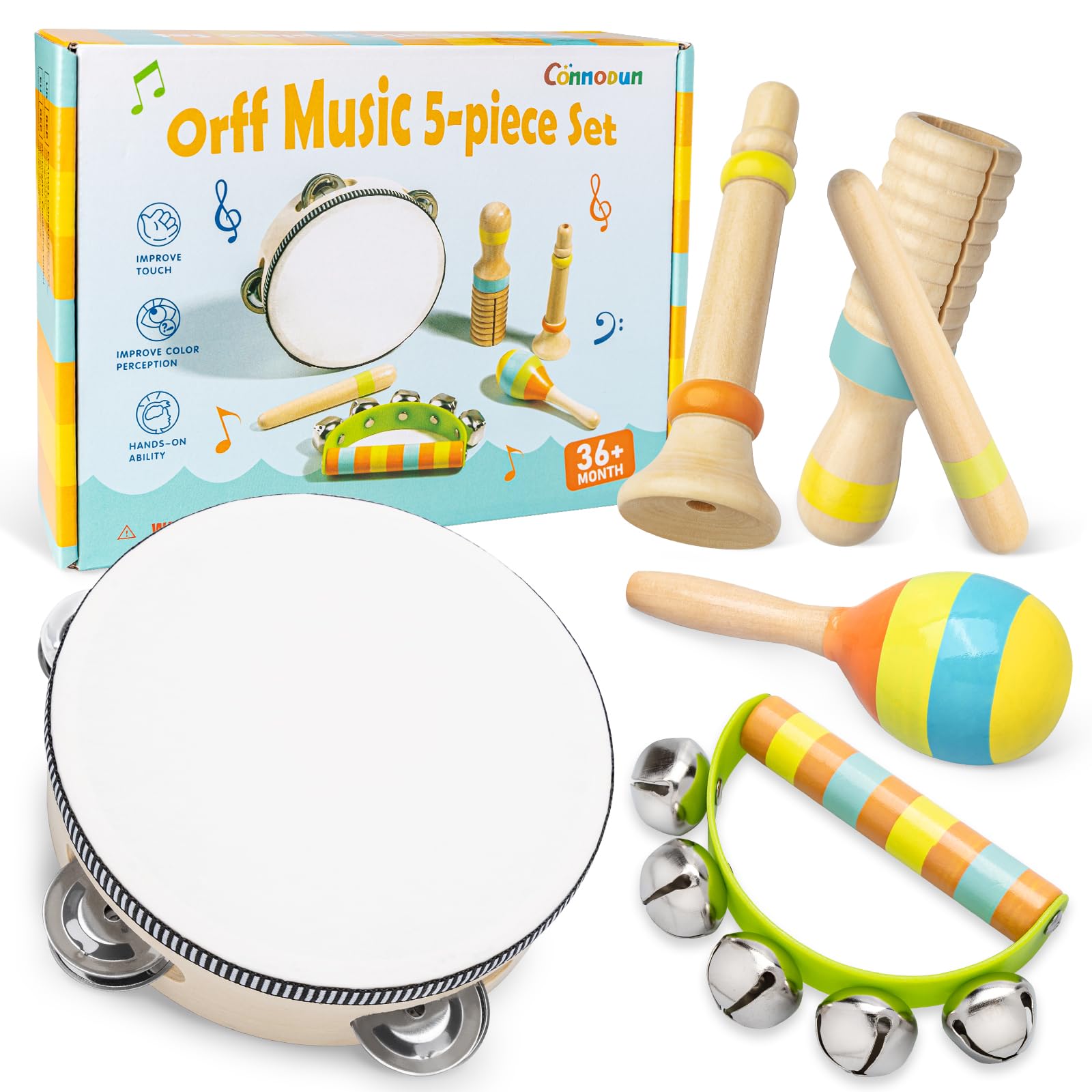 Musical Instruments for Toddlers, Commodum Wooden Percussion Instruments Set, Neutral Colors Modern Boho Music Toys for 3 Year Old Kids Boys Girls, Preschool Birthday Montessori Toys Gifts