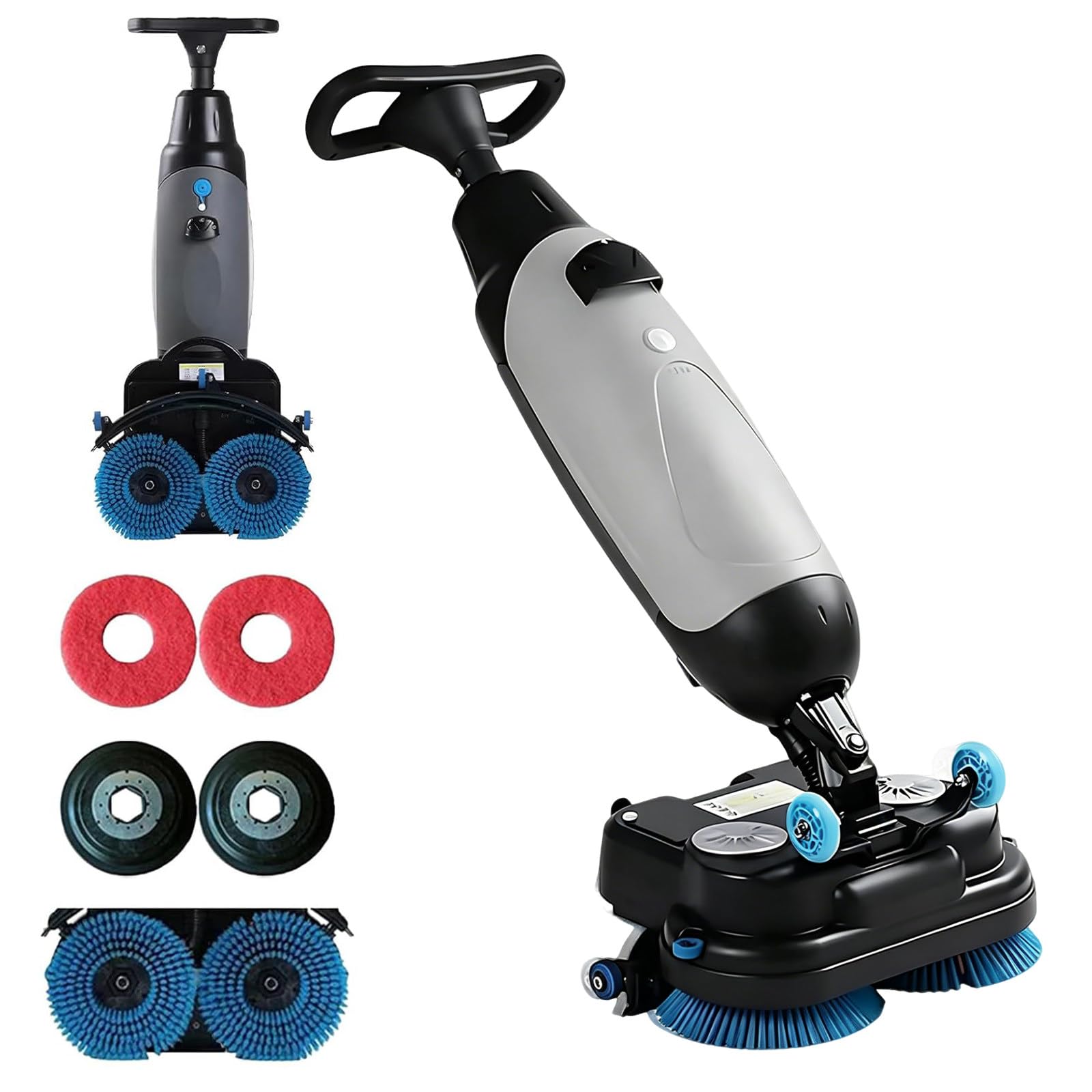 LURECAQING Walk Behind Floor Scrubber Dryer, Commercial Electric Floor Scrubber Tile Polisher, 17" Scrub Path, 2x250W Brush Power, 13000 Sqft/H Productivity for Wood, Tile and Marble Floors grey