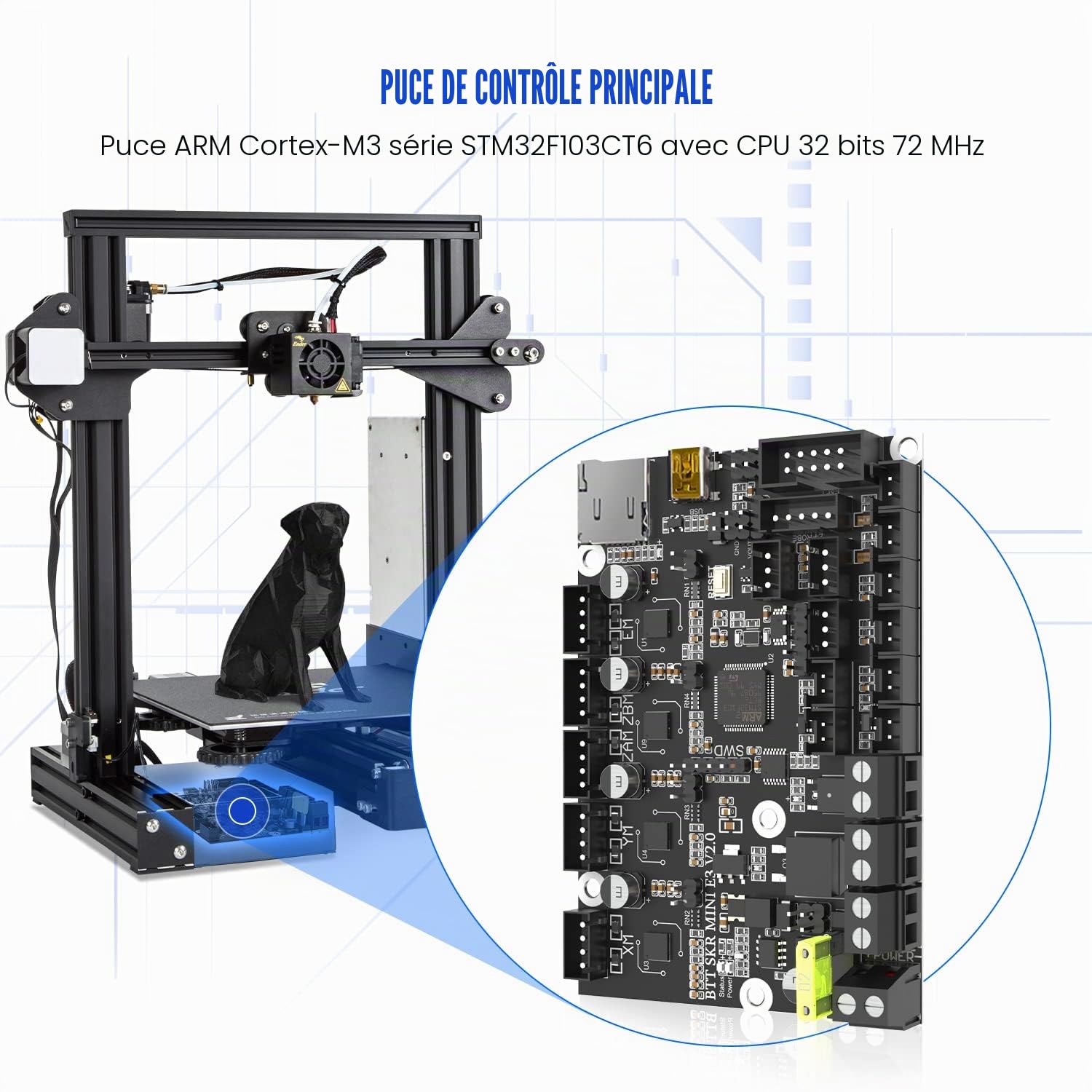 BIGTREETECH SKR Mini E3 V2.0 Carte de contrôle Mise à niveau de l'imprimante 3D Carte mère silencieuse 32Bit intégrée avec le pilote UART TMC2209