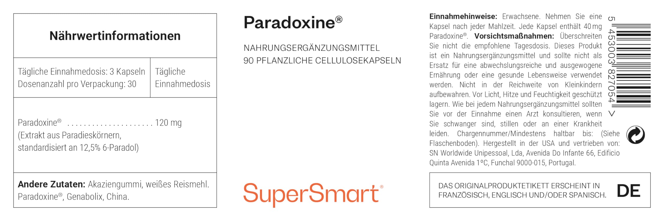 Paradoxine - Extrakt aus Paradieskörnern - Zur Unterstützung des Energieverbrauchs und der Fettverbrennung - Vegan - Glutenfrei - SuperSmart