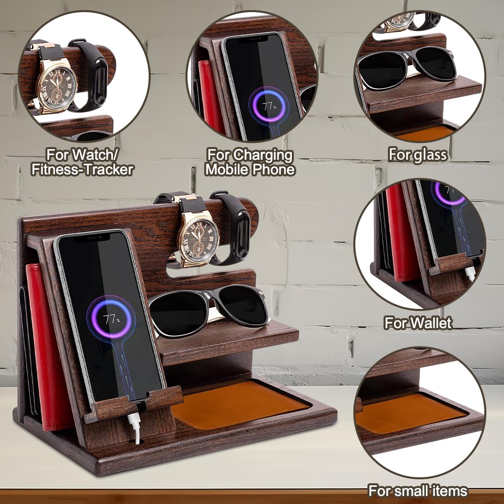 Regalos para papá, regalos para hombres, accesorios de dormitorio para hombres, organizador de mesita de noche, regalos de cumpleaños para hombre, regalos para abuelo, estación de