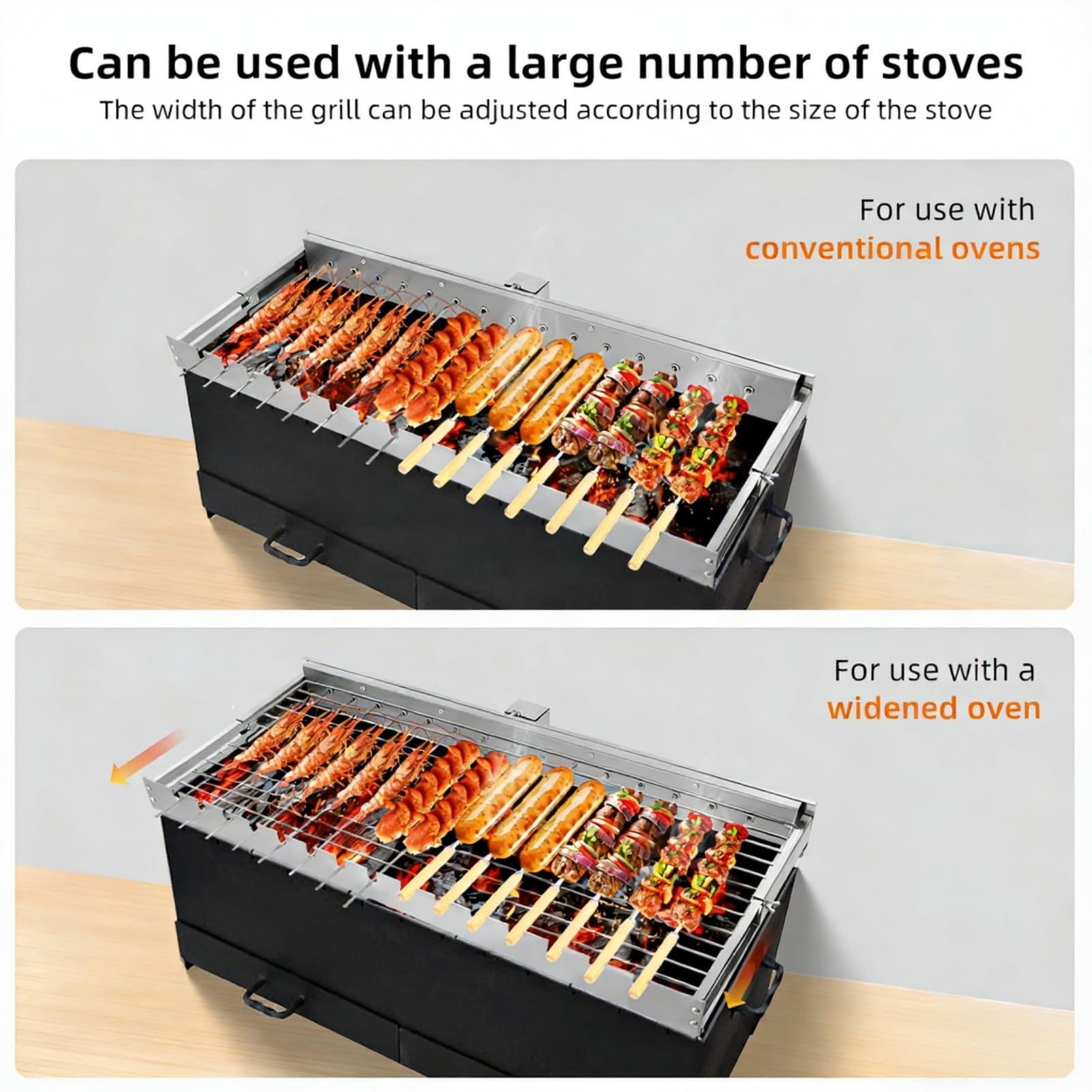 Elektryczny grill obrotowy ze stali nierdzewnej, regulowany obszar gotowania 16-30 cm, USB, automatyczny ruszt do grillowania, grill na węgiel drzewny, na piknik, imprezę ogrodową, do domu, na