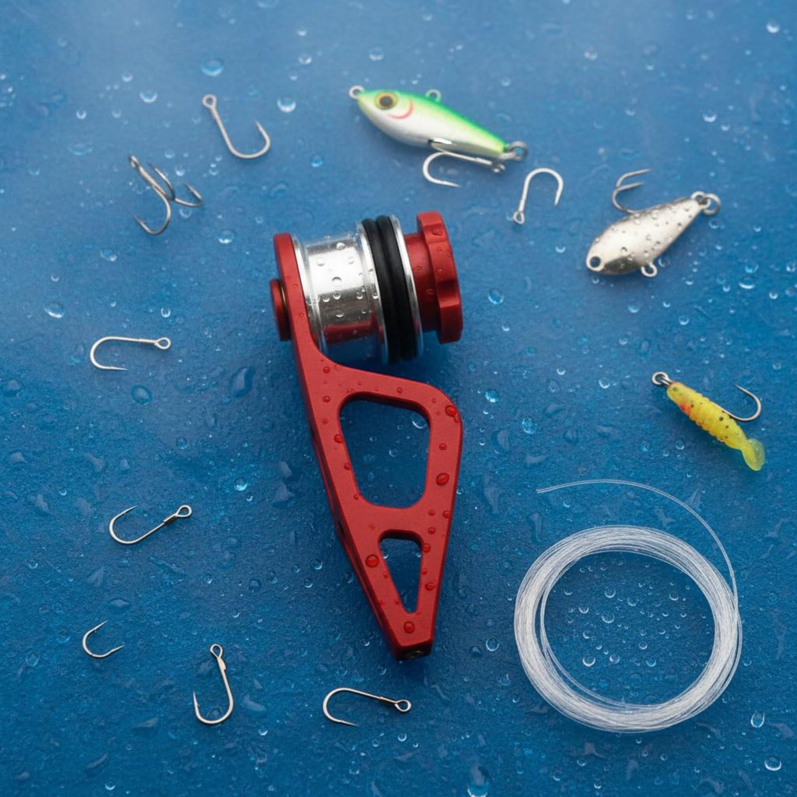 Fishing Line Tying Device Angelschnur Knotenwerkzeug Knotenbinder Schnurverbinder mit Metallspule für Reibungsarmes Durchlaufen der Ringe Und Maximale, Blau+Silber, 33G