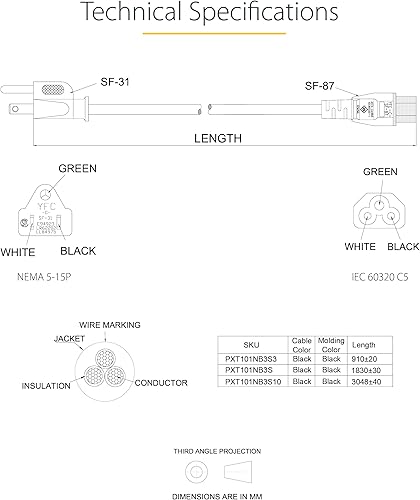 Miniatura 5 de StarTech com - Cable de alimentación para laptop de 6 pies 59ft NEMA 1-15P a C5 Mickey Mouse 10A 125V cable de repuesto para laptop de 18 AWG cable