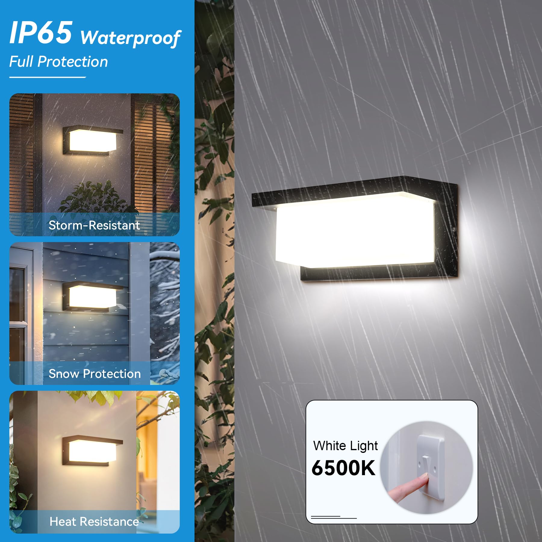 CHENBEN Lampa ścienna zewnętrzna, 6500K 18 W światło zewnętrzne, IP65 wodoodporna lampa zewnętrzna, aluminiowe oświetlenie zewnętrzne LED do dekoracji ogrodu, tarasu, ganku, patio, garażu, 2 szt