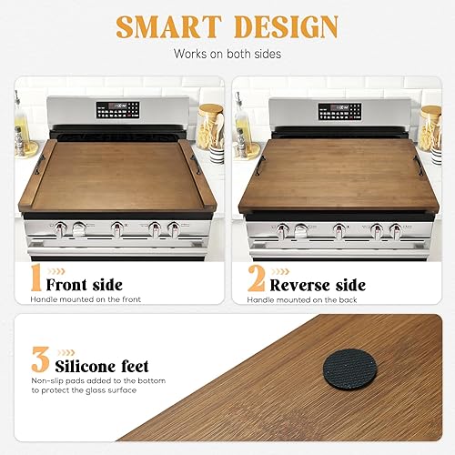 Miniatura 42 de Cubierta para estufa de fideos con asas para estufa eléctrica, estufa de gas (madera de acacia)