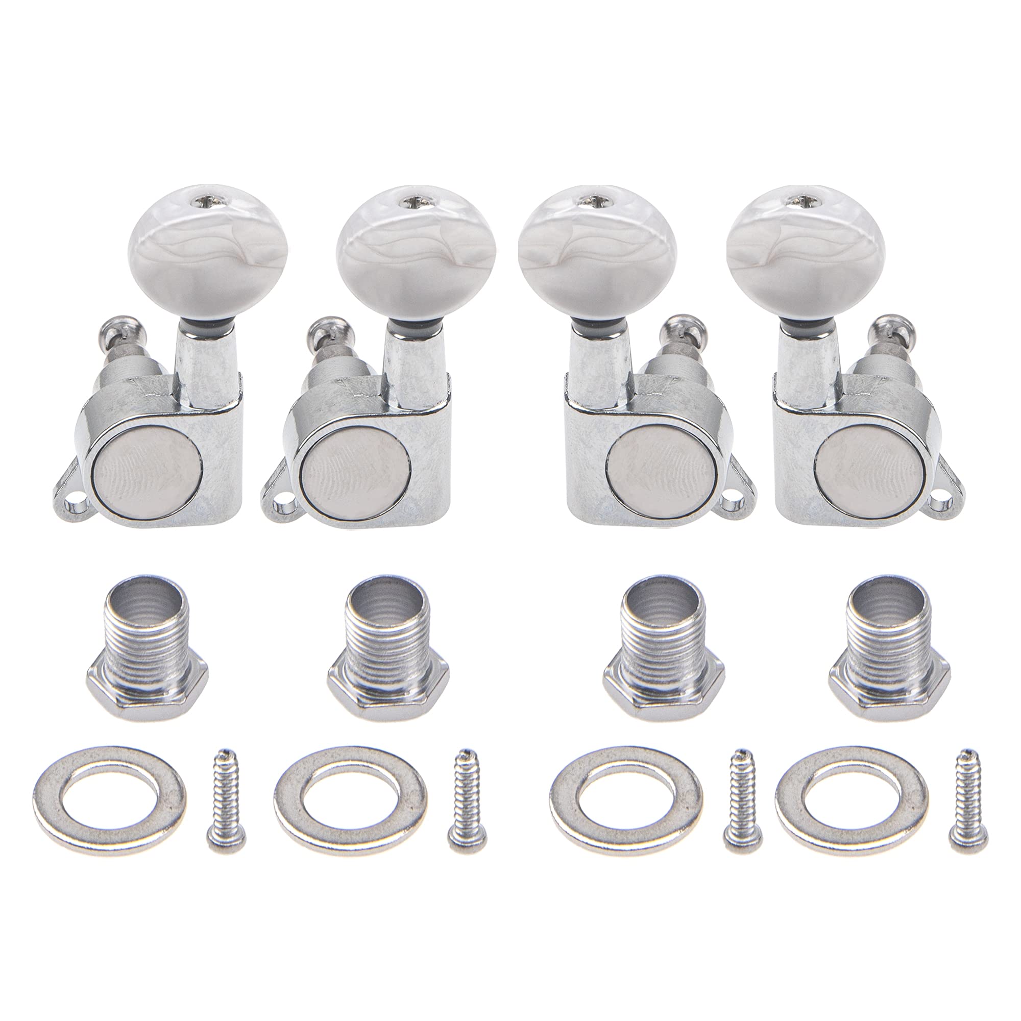 4Pcs Yootones Ukulele Tuner Tuning Pegs Keys 2L2R Machine Heads Set Compatible with 4 String Ukulele Guitar (White Pearl)