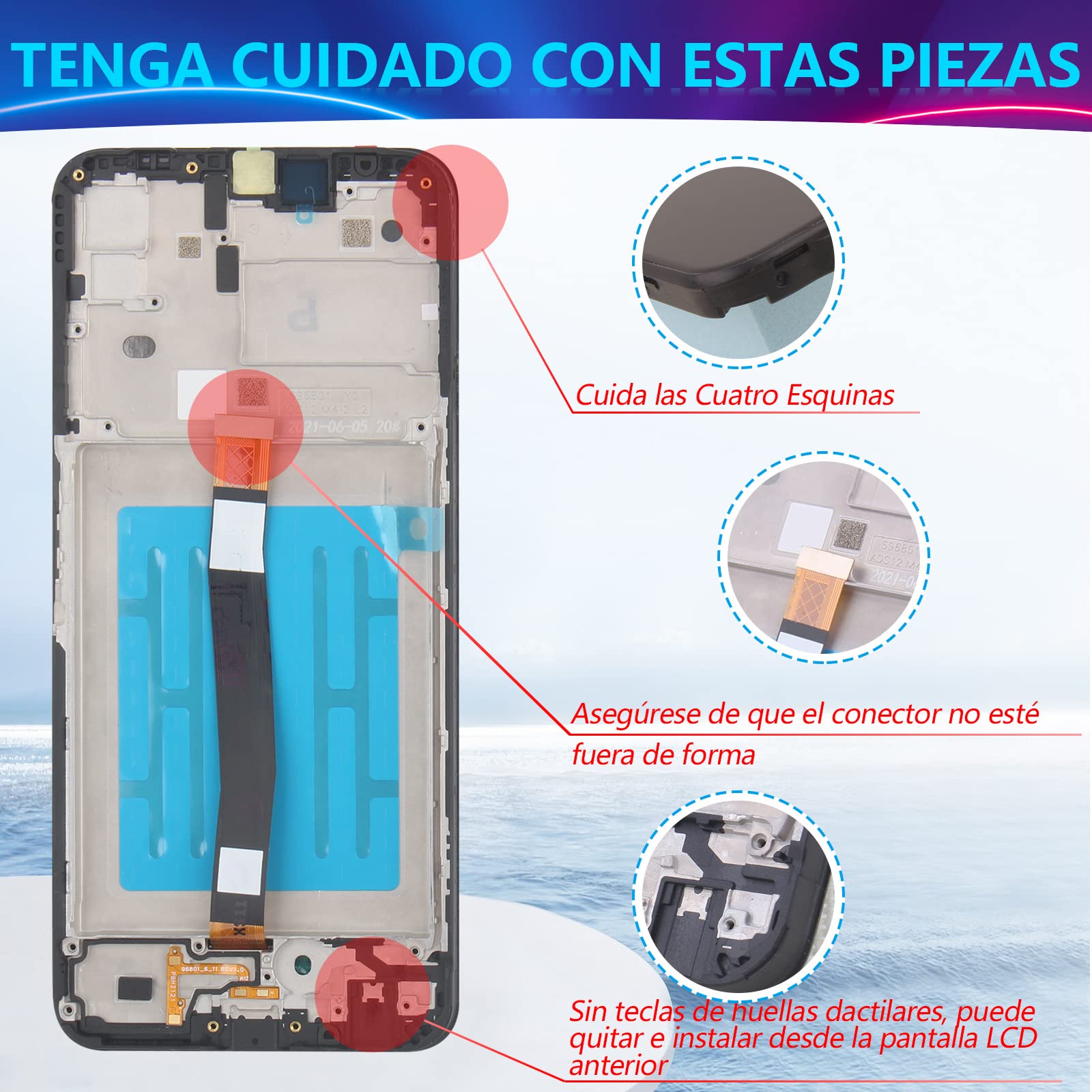 RongZy para Samsung Galaxy A22 5G A226 A226B LCD+Pantalla Táctil Digitalizador Asamblea Reemplazo +Reparación Herramientas(Versión 5G，Negro con Marco)