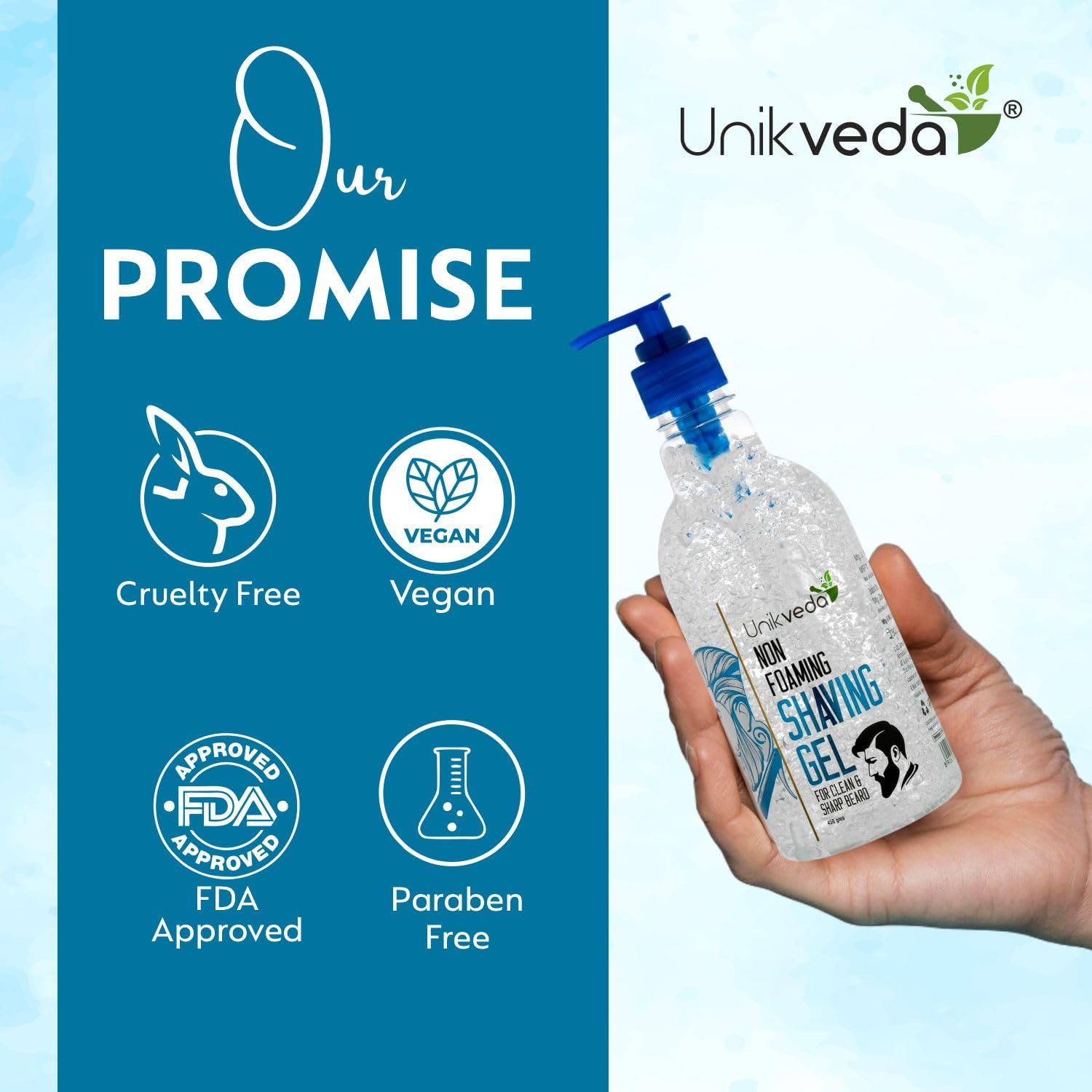Unikveda Non Foaming Shaving Gel For Clean & Sharp Beard with Glycerine and Aloe Vera Extract | Vegan & Paraben Free | 450 gms 1