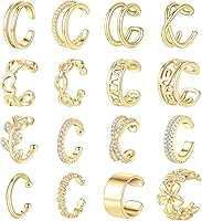Jewdreamer 16PCS Non-Piercing Ear Cuffs for Women - 14K Gold & Silver Clip-On Cartilage Earrings, Lightweight Adjustable Fake Piercings