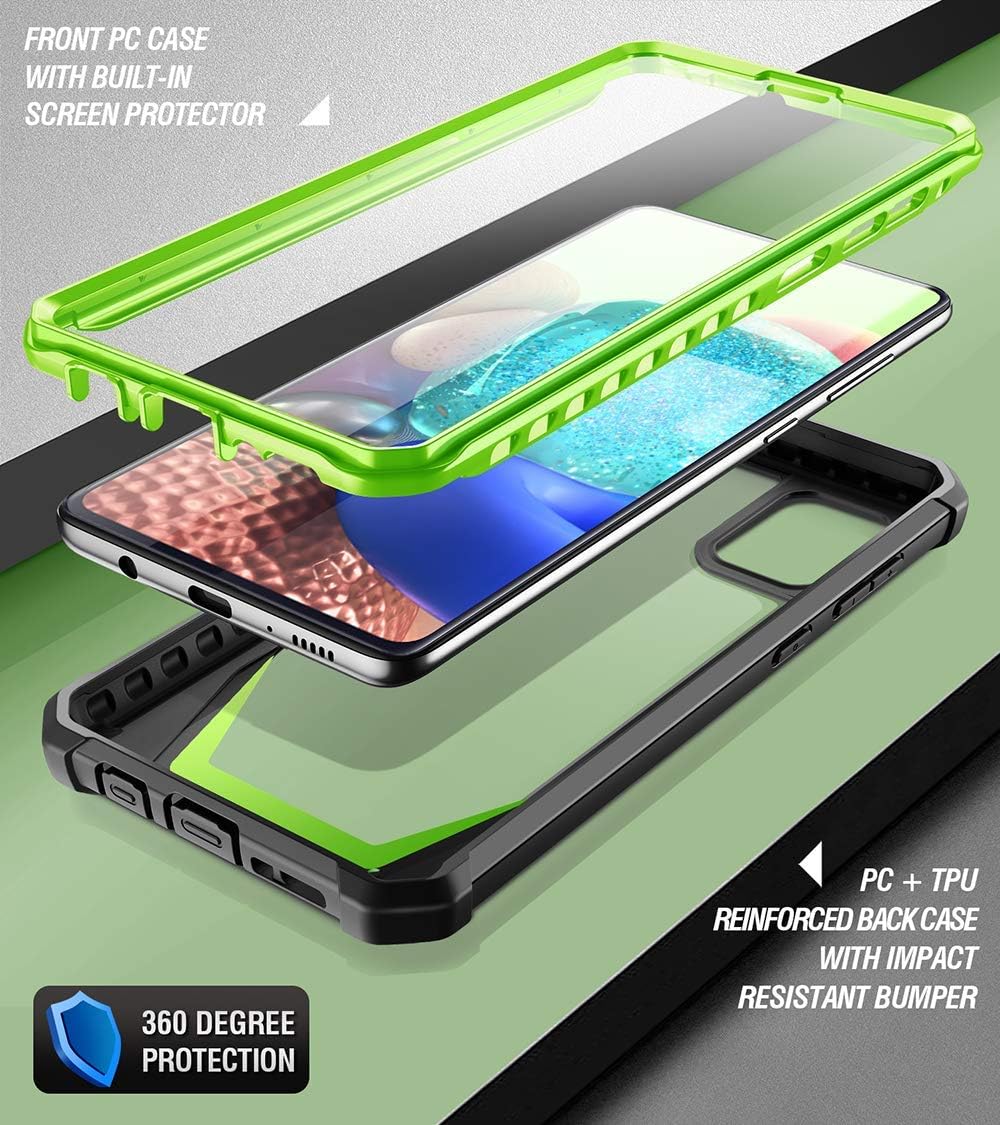 Poetic Guardian Series for Samsung Galaxy A71 5G Case, [Not Fit Verizon A71 5G UW] [Not Fit A71 4G] Full-Body Hybrid Shockproof Bumper Cover with Built-in-Screen Protector, Green/Clear