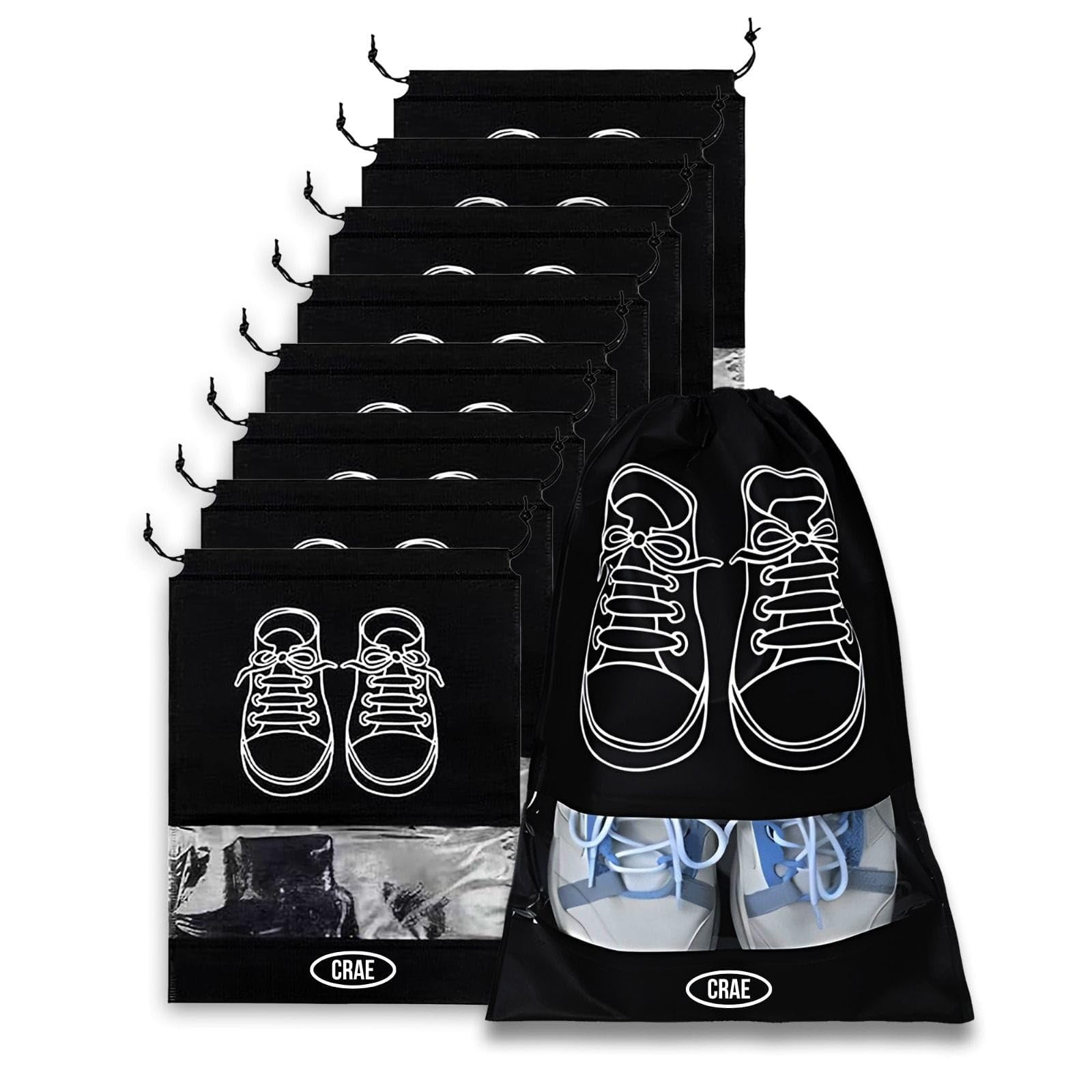 crae shoes bag for travel & storage organizer for men & women | travel accessories | shoe organizer | shoe cover for travel essentials (black,pack of 12)