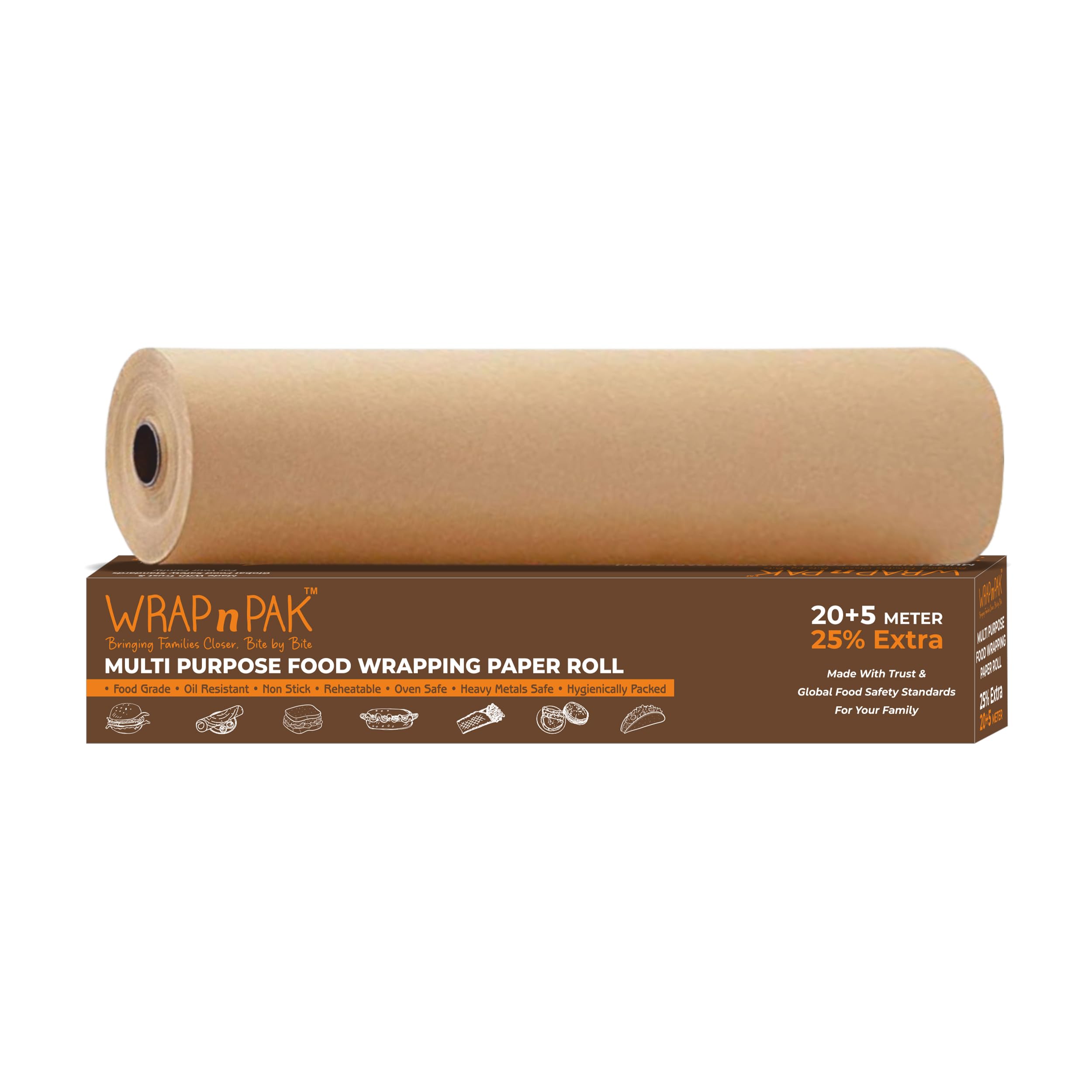 WRAP n PAK Wrapping Paper Roll | 11x 20+5 Meter | Food Grade | Lab Tested | Oil Resistant & Non Soggy | Reheatable | Parchment Paper (Plain Brown - Pack of 1)-image-23