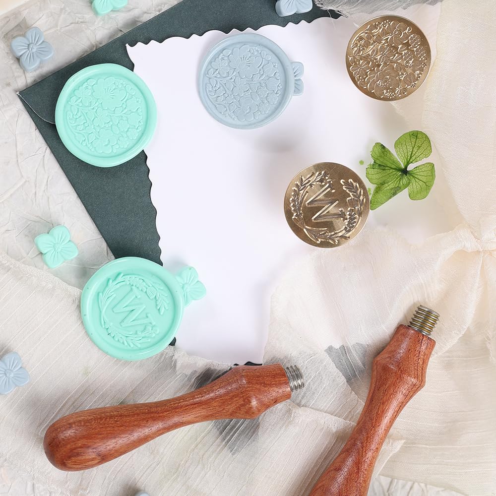 Sello de cera con letra inicial del alfabeto W, sello de sellado de eucalipto de mimbre con flor para invitación de boda, envoltura de regalo, sobres, tarjeta de Navidad