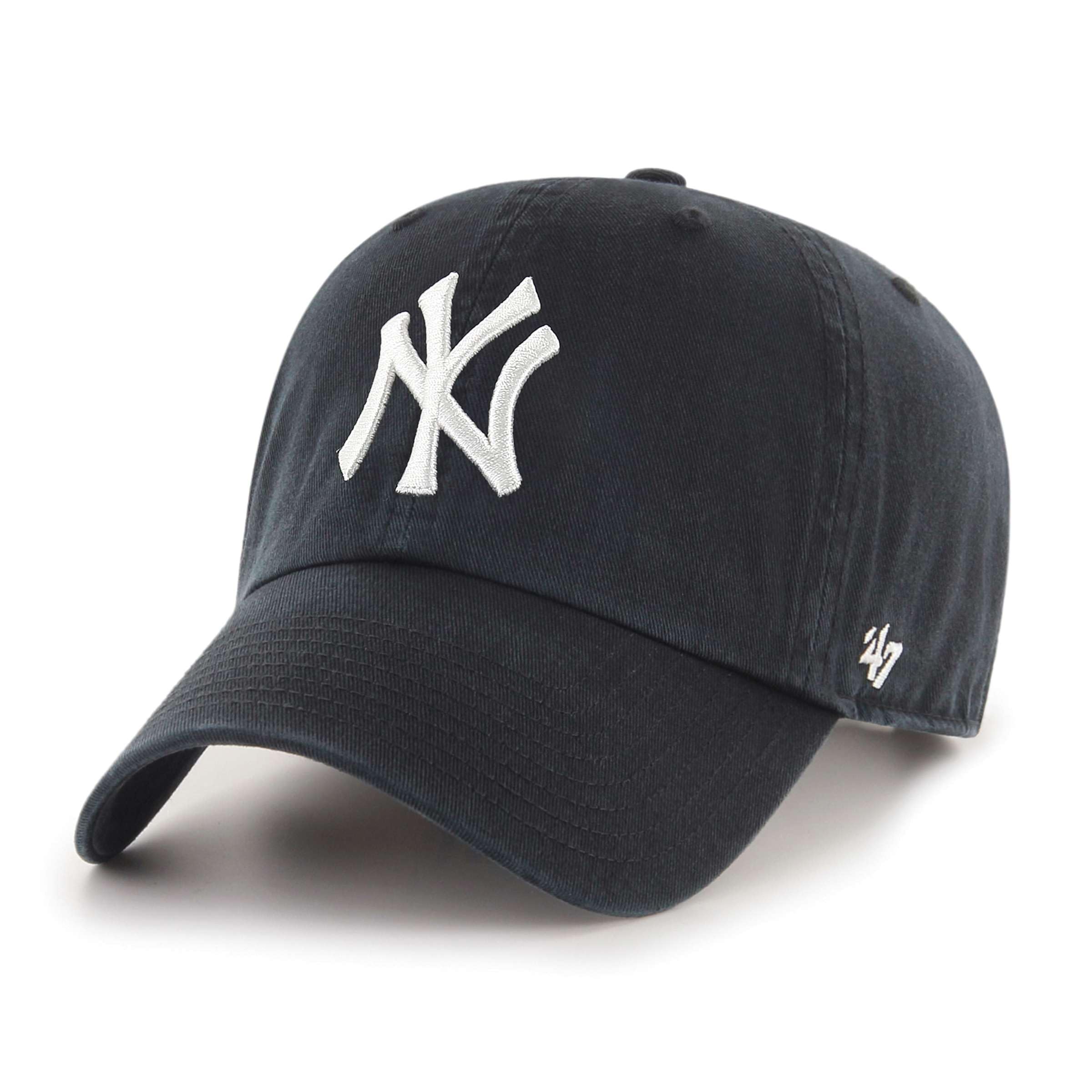 47 New York Yankees MLB Clean Up Unisex Baseball Cap, Adjustable, White Logo, Black