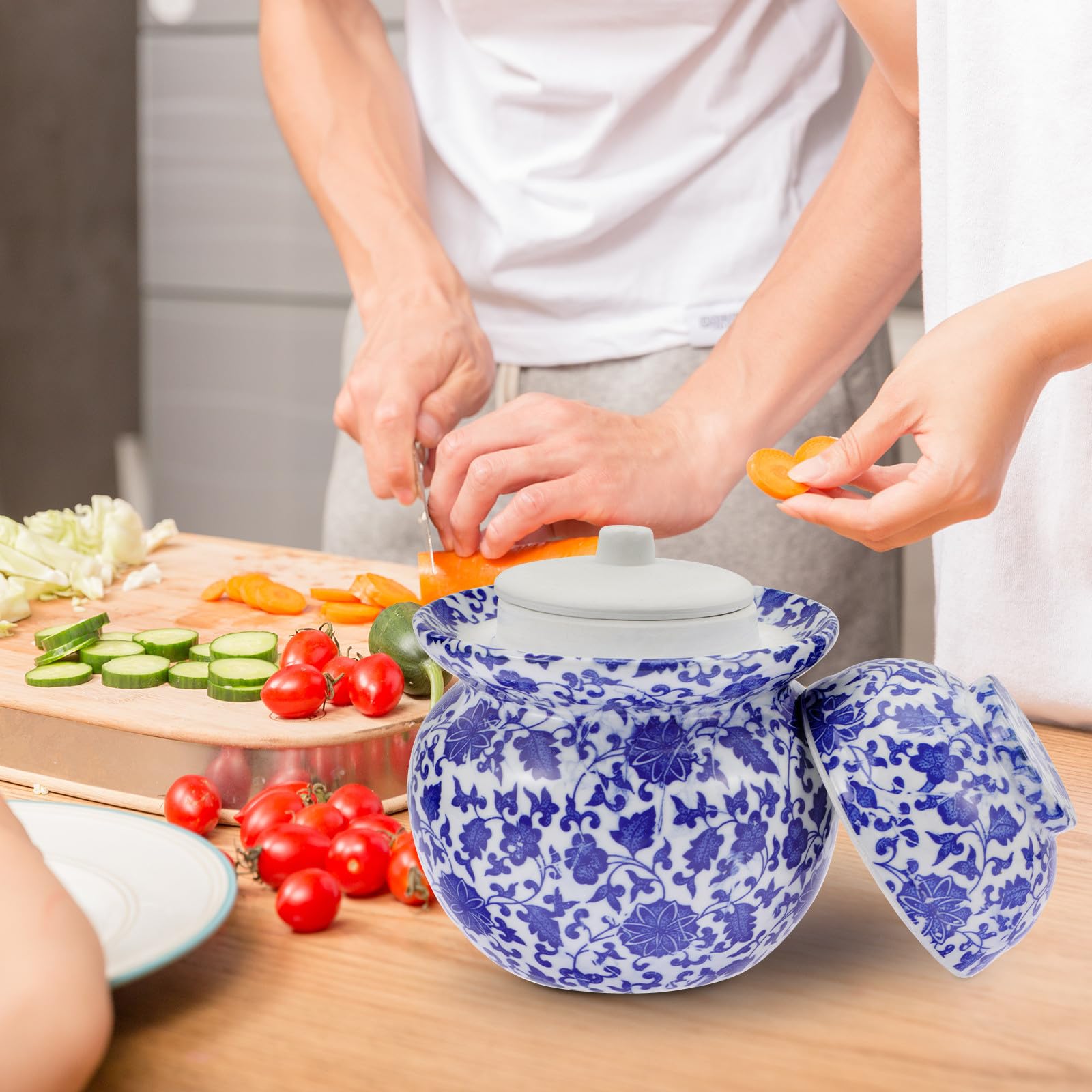 COLLBATH Barattolo e Facile da Riporre per Sottaceti in Ceramica Doppio Coperchio Vaso per Conservazione Alimentare a Tenuta Stagna, Superficie Liscia per Cucina