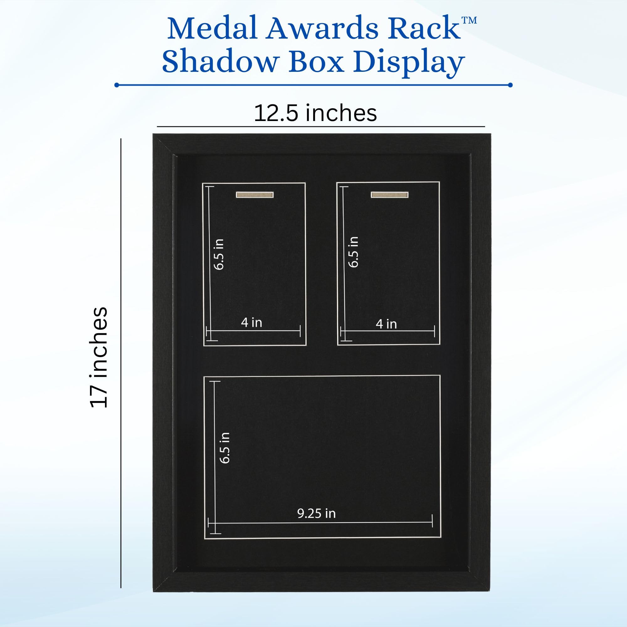 MedalAwardsRack Wyświetlacz Shadow Box 3 w 1 (medal, śliniaki wyścigowe i wyświetlacz zdjęć) – ekspozycja medali maratońskich, ramka na medal maratoński, triatlon i uchwyt na szelki.