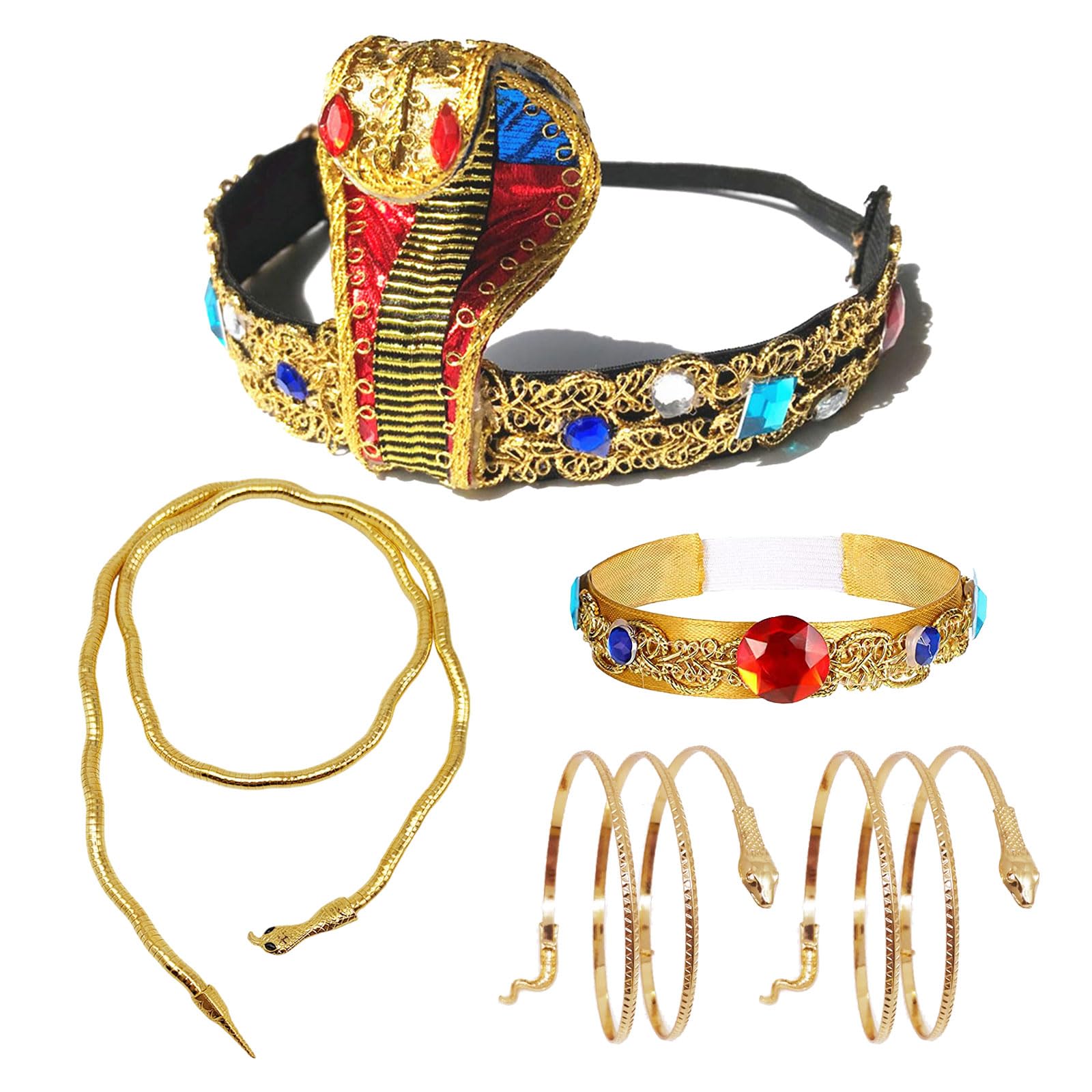 5 Piezas Accesorios Disfraz Egipcio Mujer Diadema Egipcia Brazalete Egipcio Brazalete de Serpiente Collar Serpiente Accesorios Egipcios para Halloween Carnaval Fiestas