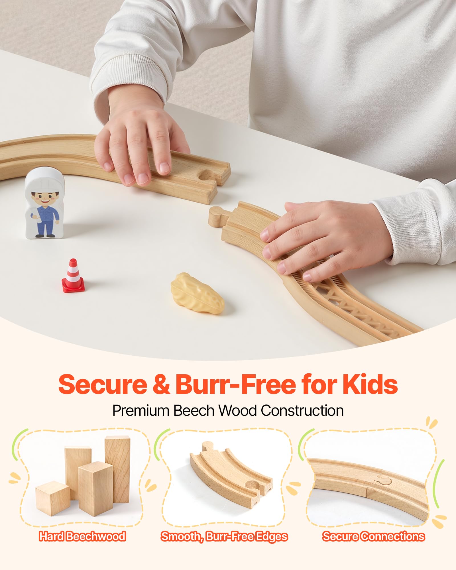 VEVOR Juego de Tren de Madera con Pistas, 70 Piezas con Accesorios, Grúa Magnética Camión Dinosaurio, Diseños Múltiples, Set Educativo, Juguete Compatible con Marcas Principales para Niños 3 a 8 Años