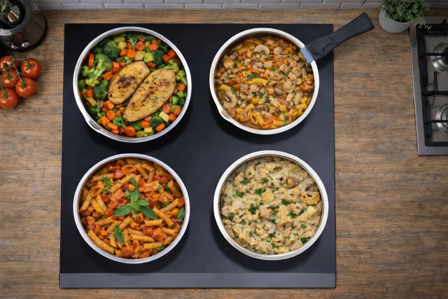 Arthur Martin - Batería de Cocina 10 Piezas Acero Inoxidable 18/10 - Apta Inducción - Sartenes Ø20/22/26 Cacerolas Ø16/18/20-3 Tapas Vidrio, Pico Vertedor