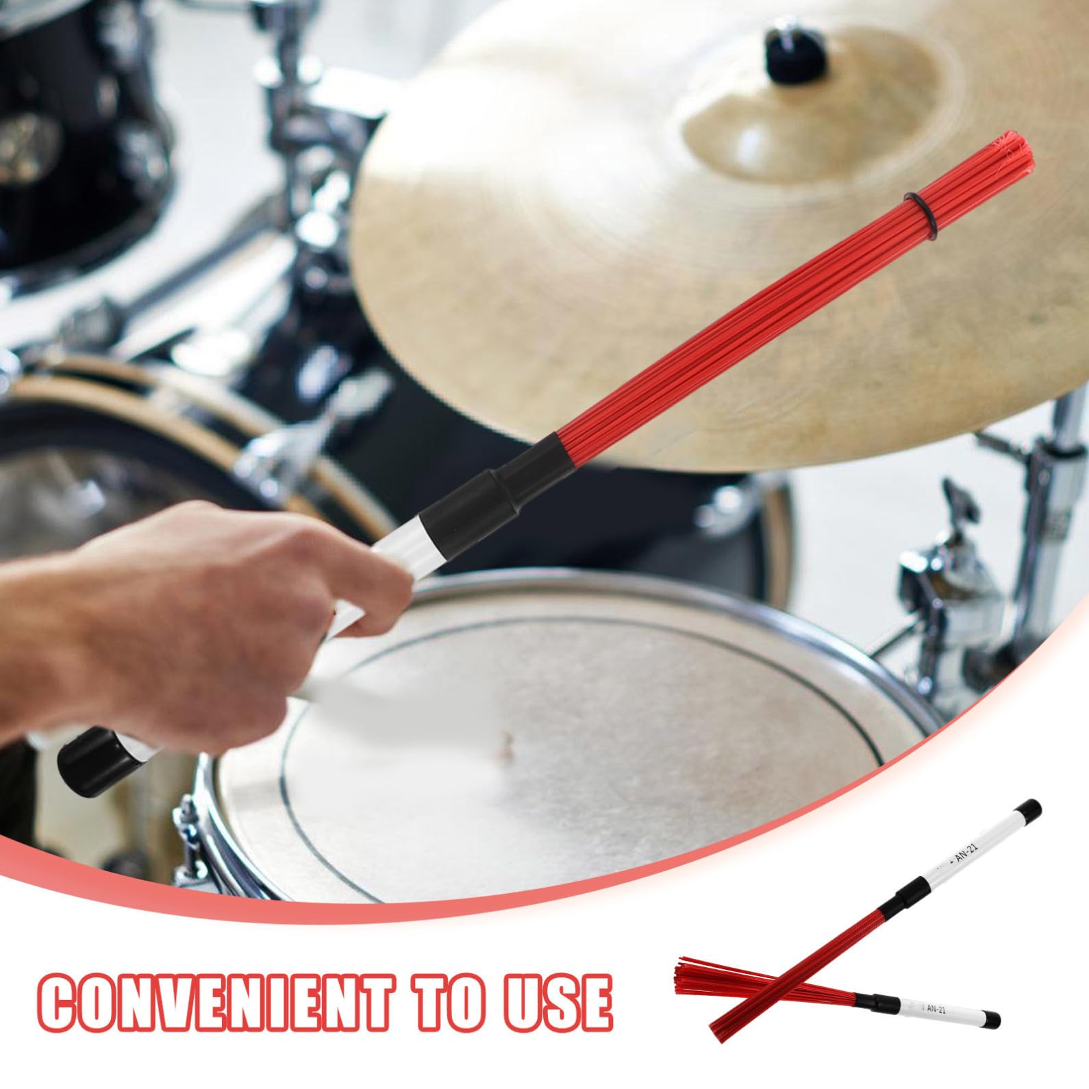 Spazzole per Batteria in Nylon Bacchette Percussione Jazz e Acustica Impugnatura Ergonomica Antiscivolo Compact per Pratica e Strumenti Musicali Professionali