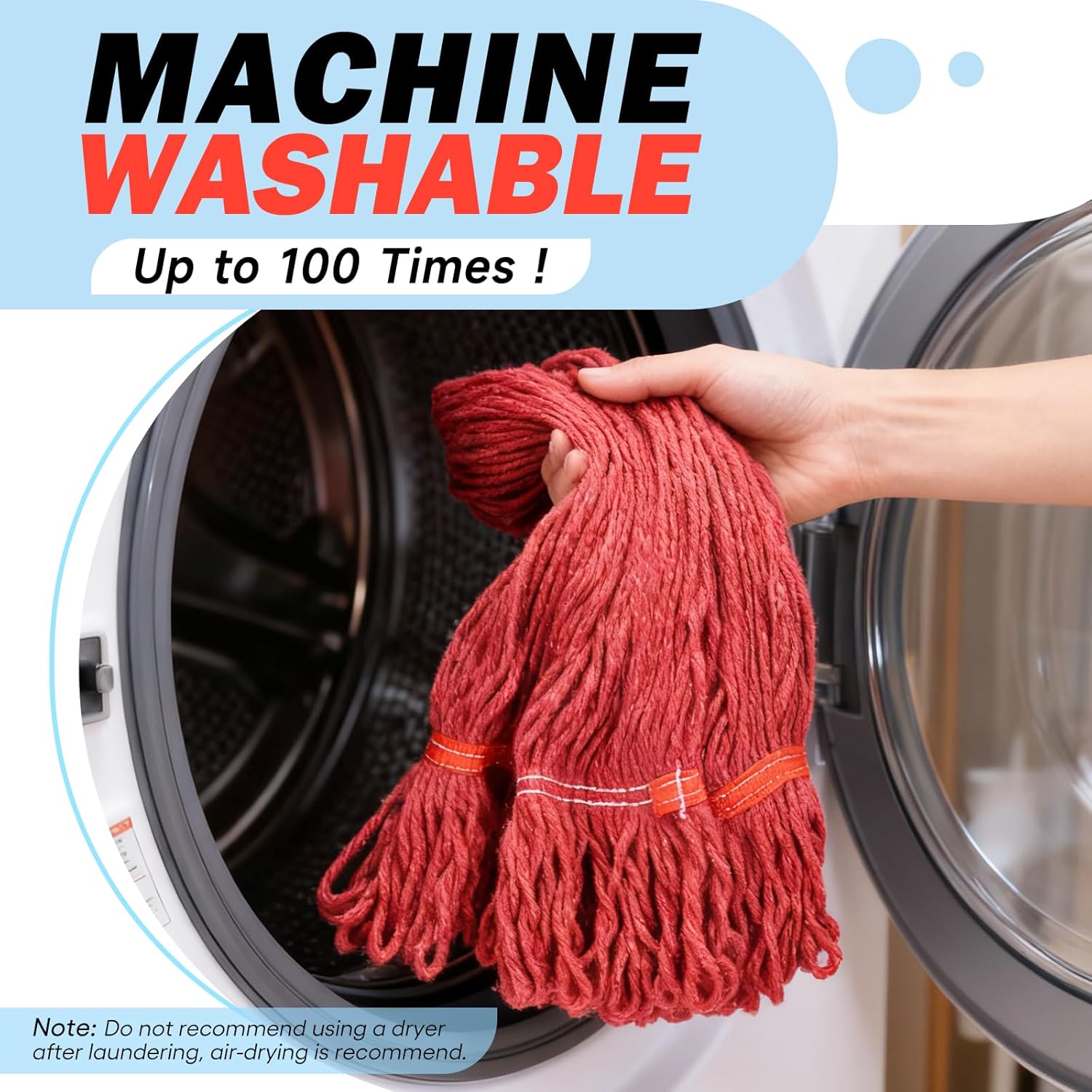 Onesimus Synthetic Rayon Mop Head Replacement, Chemical Resistant Heavy Duty Commercial Mops for Floor Cleaning and Finishing, 5 Inch Wide Headband, X-Large 28 oz, 3 Pack Red